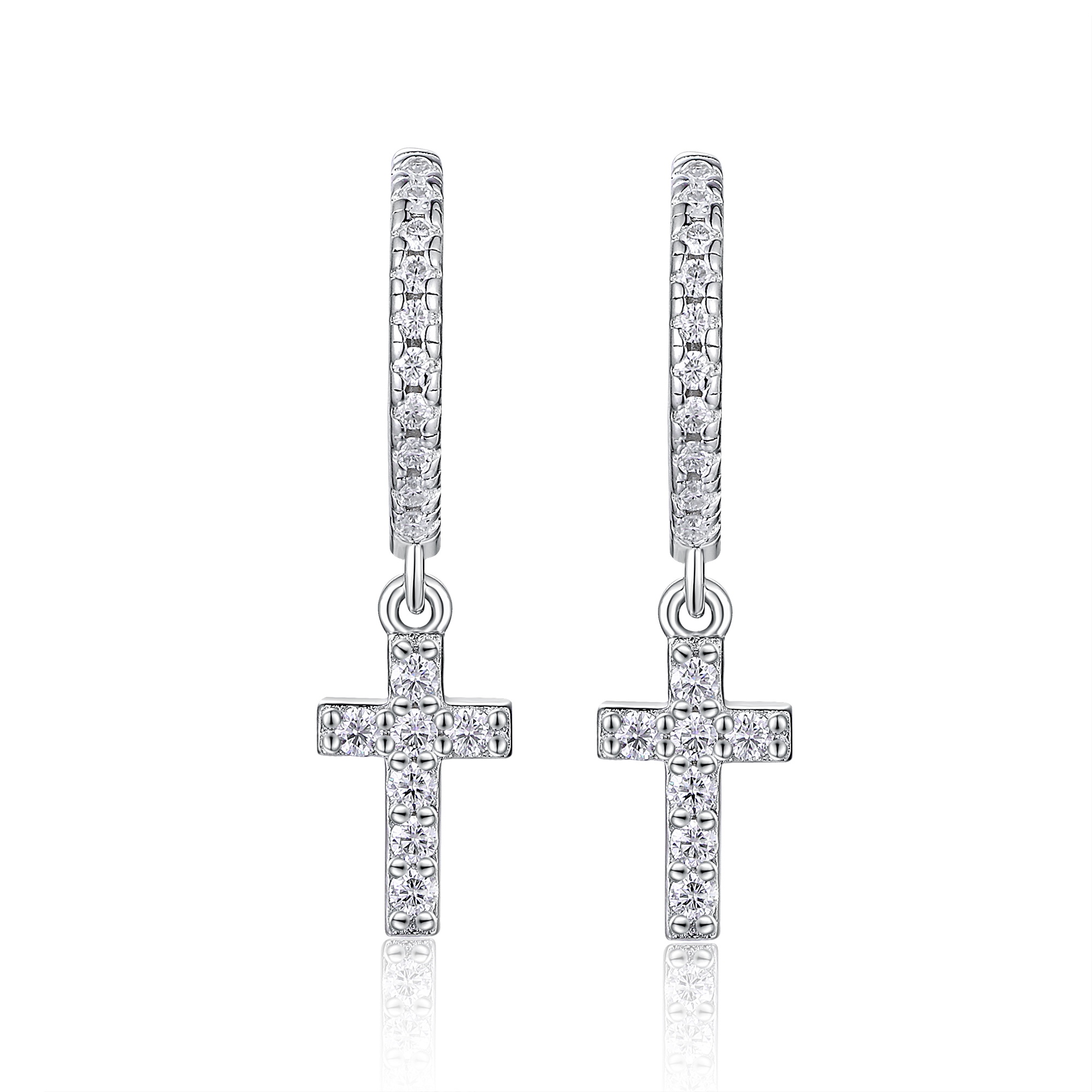 Moissanite Full Pave Cross Design Earrings in Sterling Silver-Sterling Silver-lornajewelry