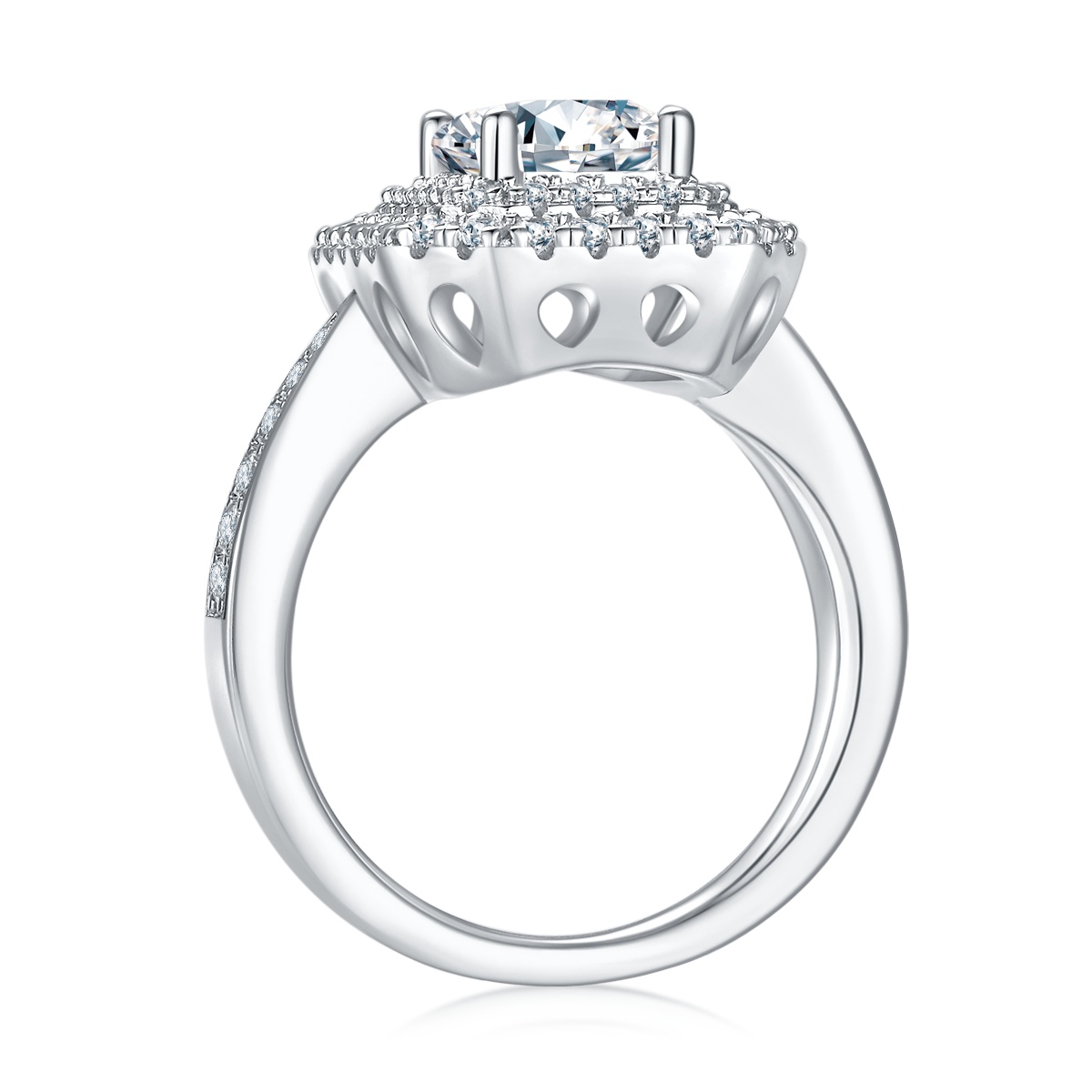2Ct Moissanite Emerald Cut Glamorous Halo Engagement Ring in Sterling Silver-Sterling Silver-lornajewelry