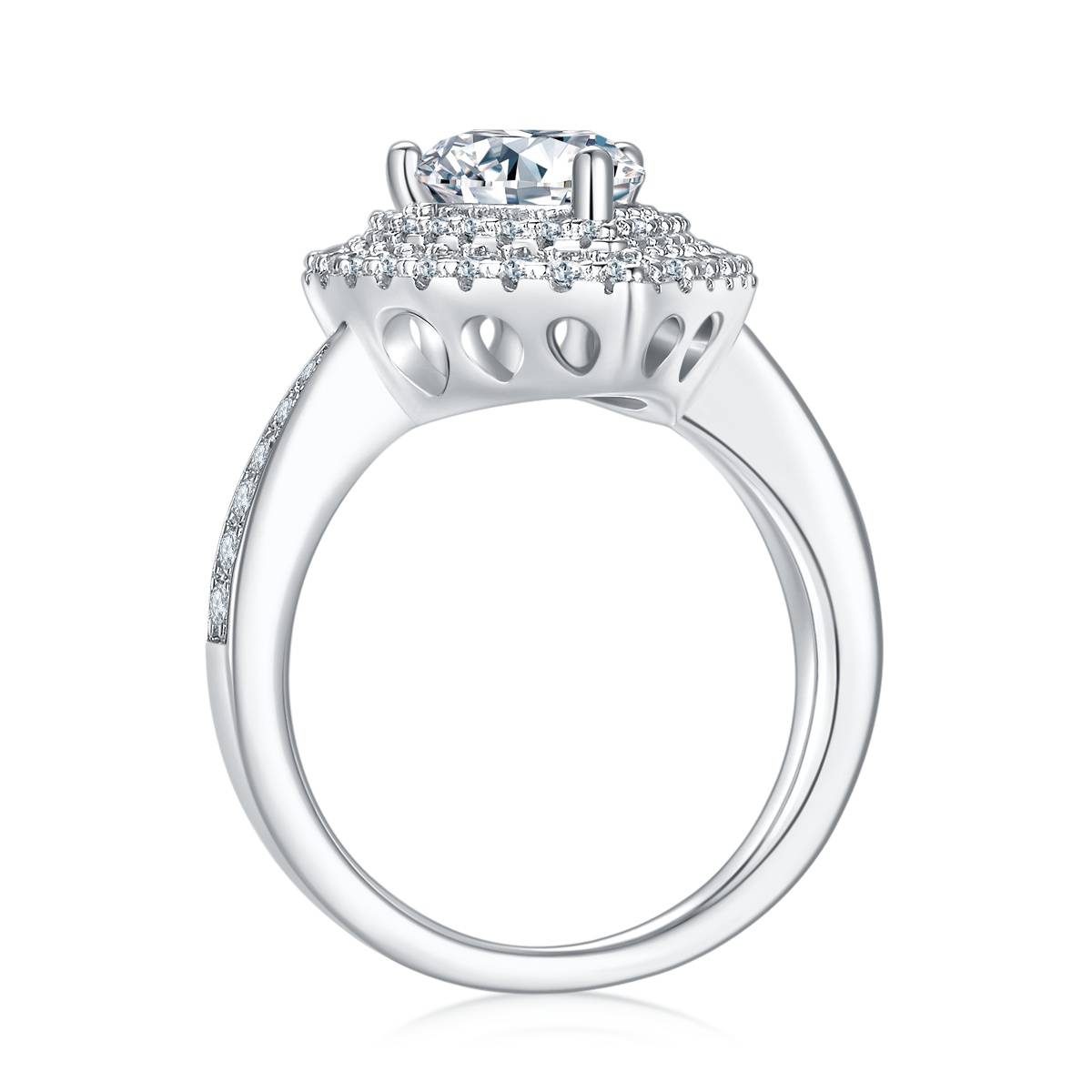 2Ct Moissanite Pear Cut Glamorous Halo Engagement Ring in Sterling Silver-Sterling Silver-lornajewelry