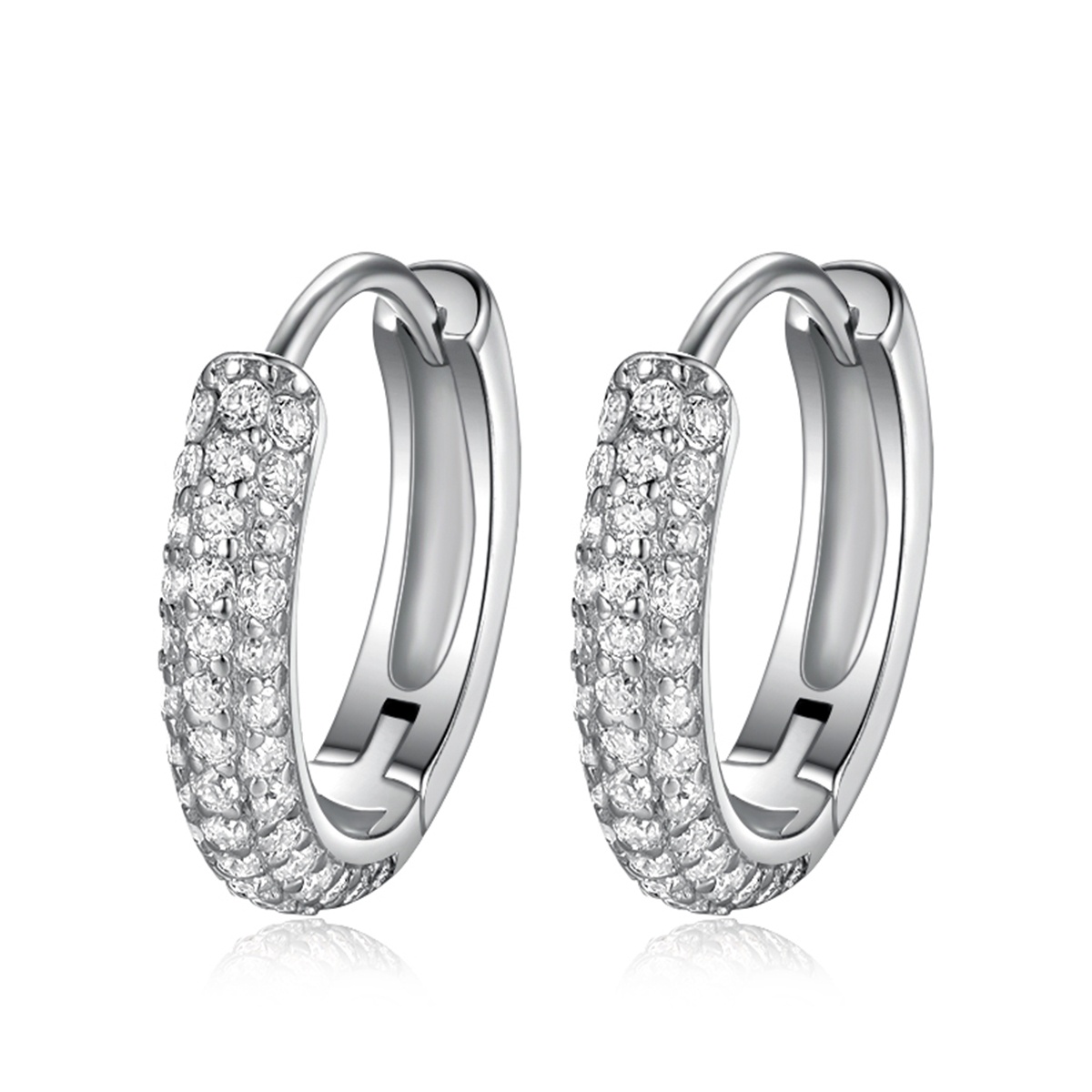 Moissanite Triple Row Design Earrings in Sterling Silver-Sterling Silver-lornajewelry