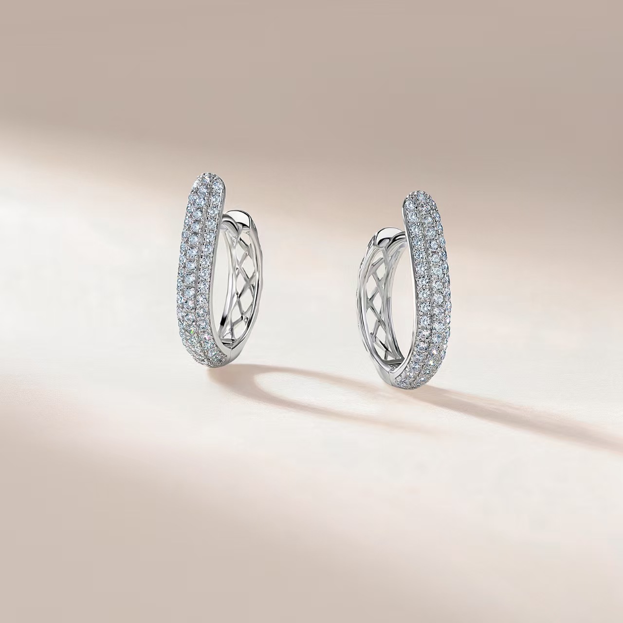 Moissanite Triple Row U Shaped Hoop Earrings in Sterling Silver-Sterling Silver-lornajewelry