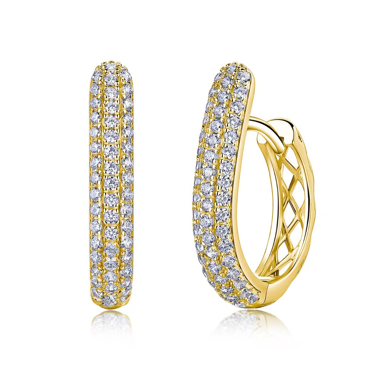 Moissanite Triple Row U Shaped Hoop Earrings in Sterling Silver-Sterling Silver-lornajewelry
