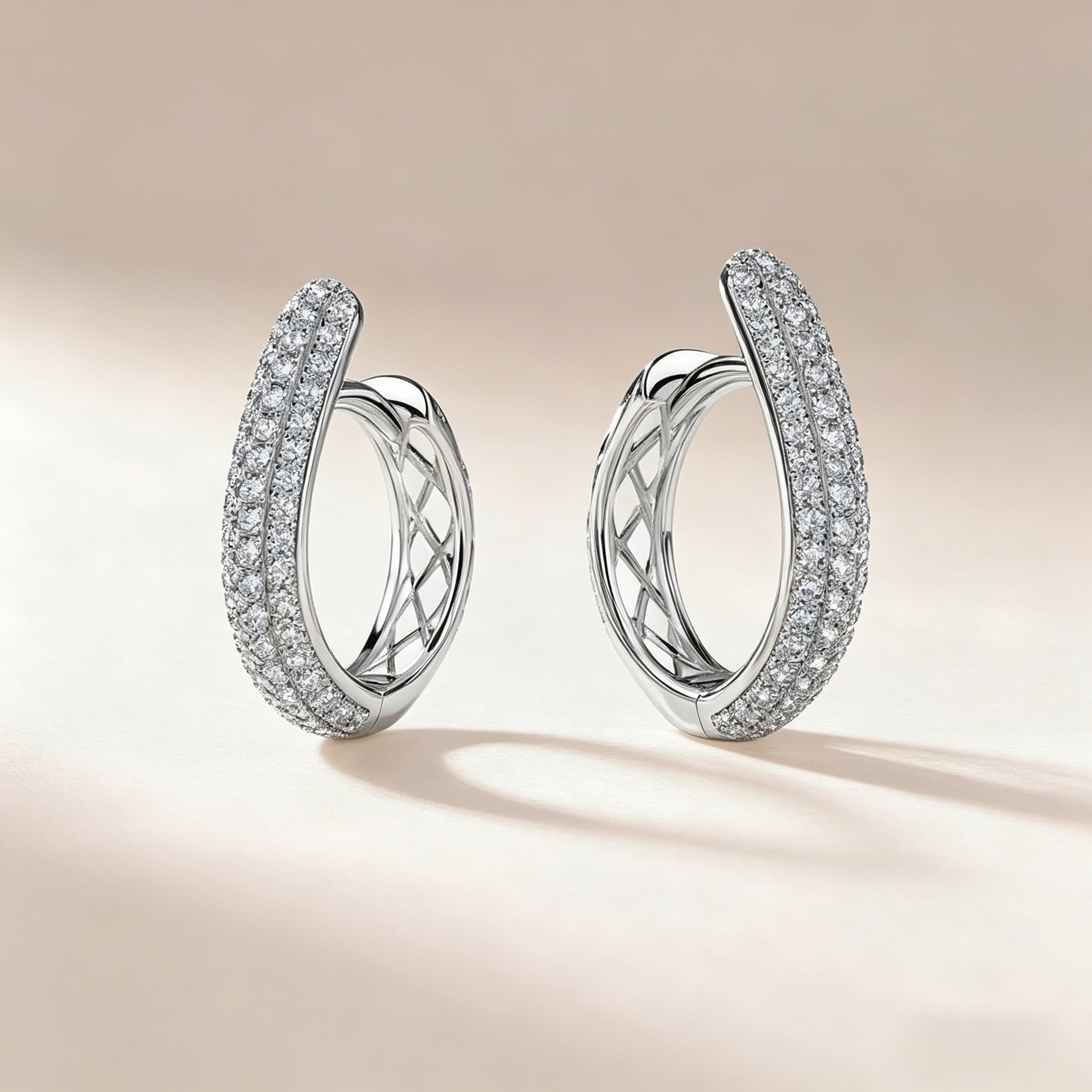 Moissanite Triple Row U Shaped Hoop Earrings in Sterling Silver-Sterling Silver-lornajewelry