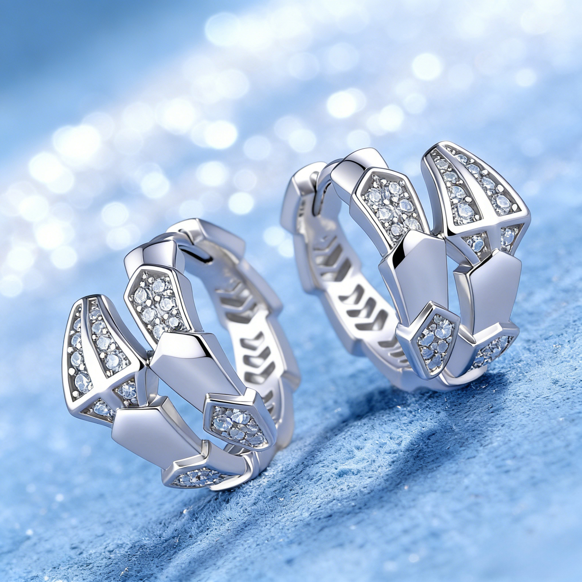 Moissanite Snake Design Hoop Earrings in Sterling Silver-Sterling Silver-lornajewelry