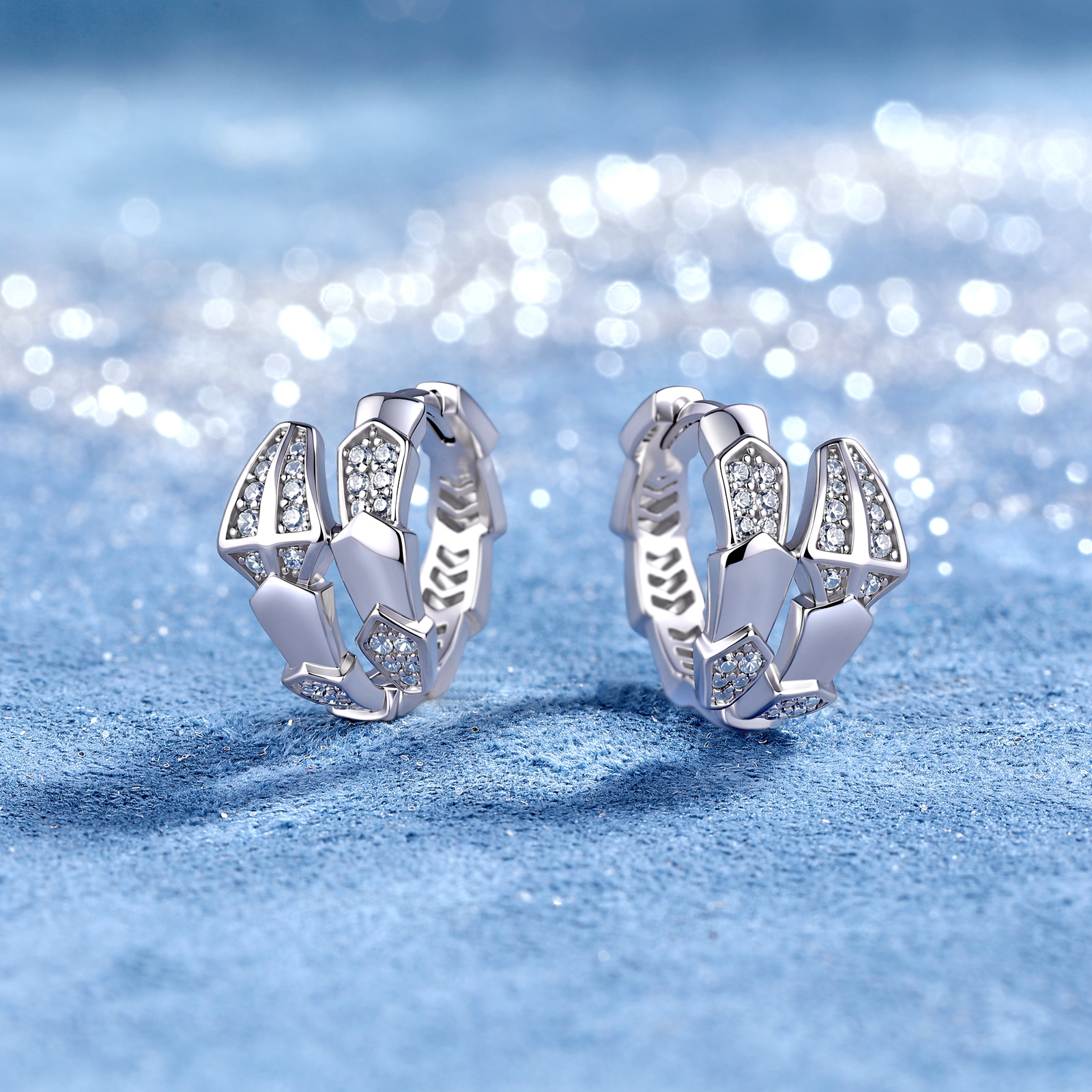 Moissanite Snake Design Hoop Earrings in Sterling Silver-Sterling Silver-lornajewelry