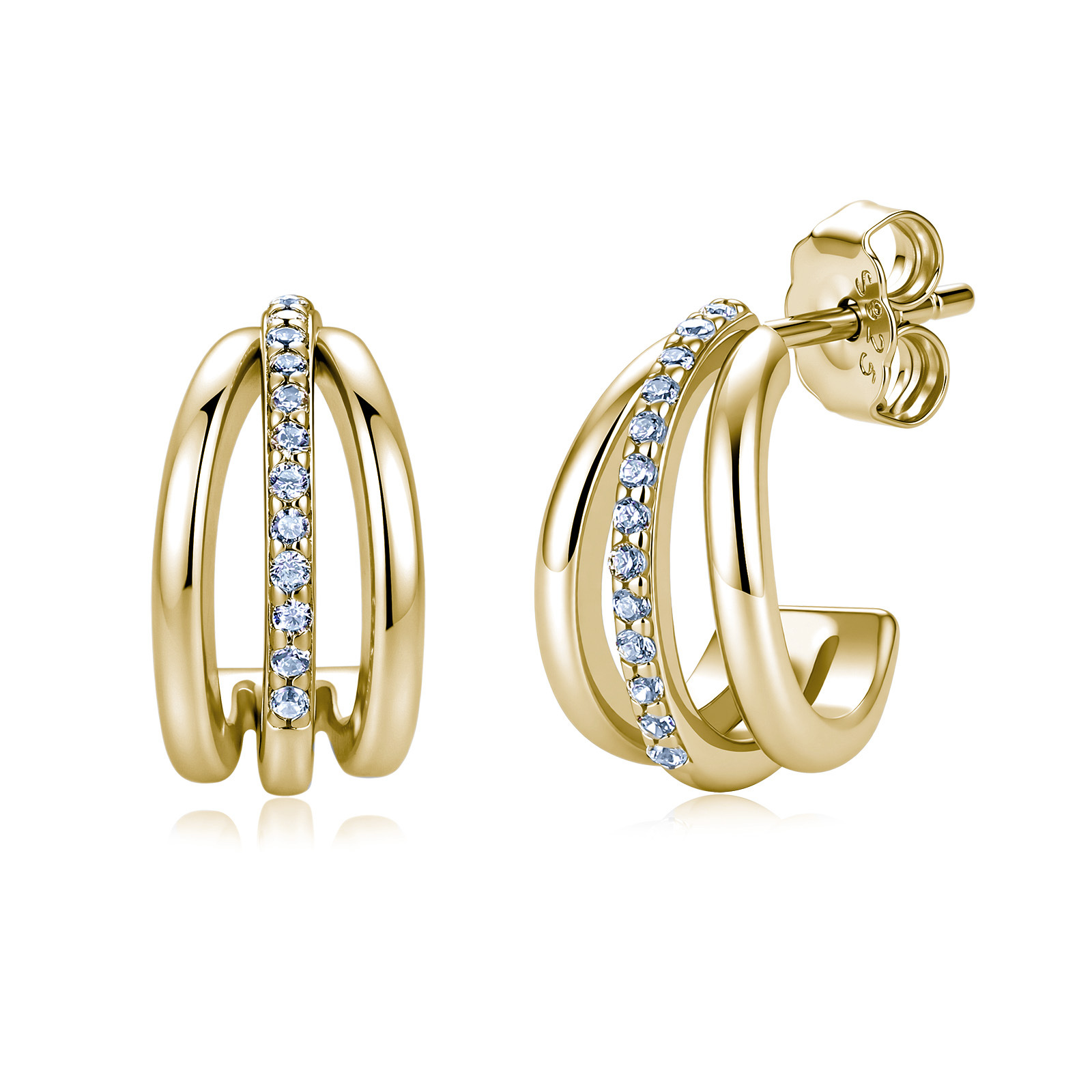 Moissanite Double Hoop Hollow C Shaped Earrings in Sterling Silver-Sterling Silver-lornajewelry