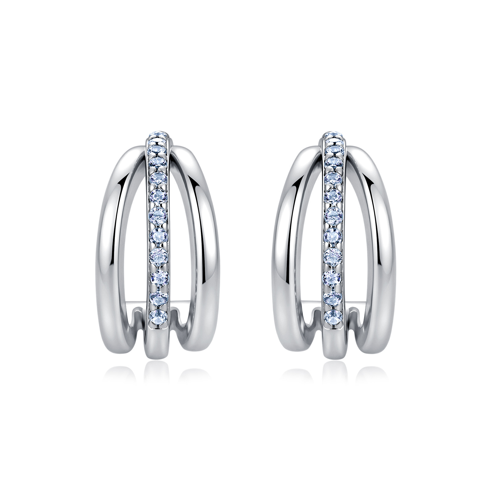 Moissanite Double Hoop Hollow C Shaped Earrings in Sterling Silver-Sterling Silver-lornajewelry
