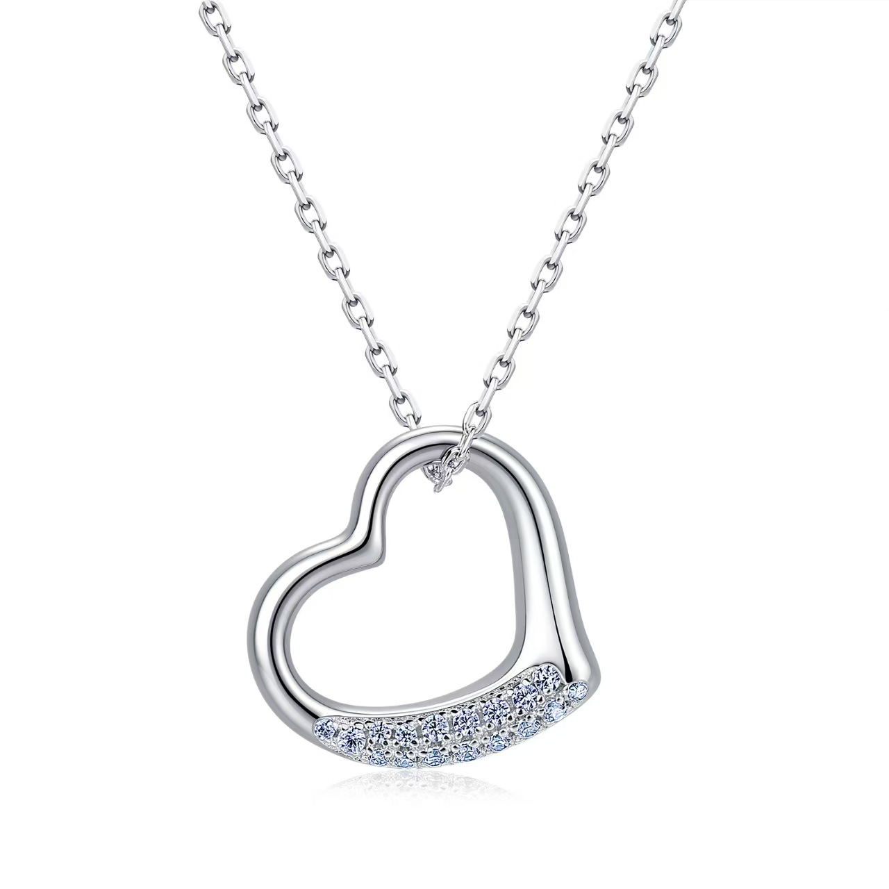 Moissanite Heart Design Necklace in Sterling Silver-Sterling Silver-lornajewelry