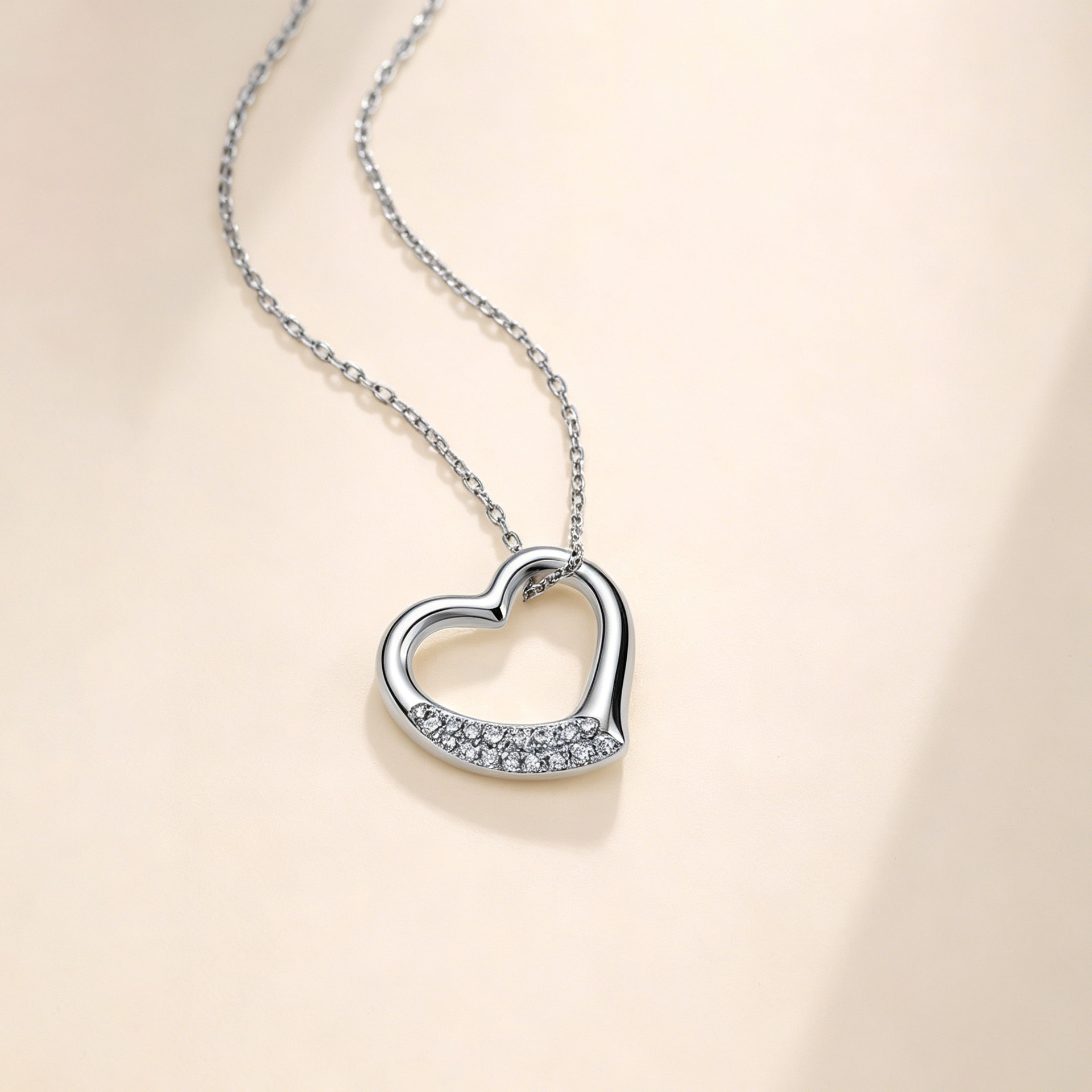 Moissanite Heart Design Necklace in Sterling Silver-Sterling Silver-lornajewelry