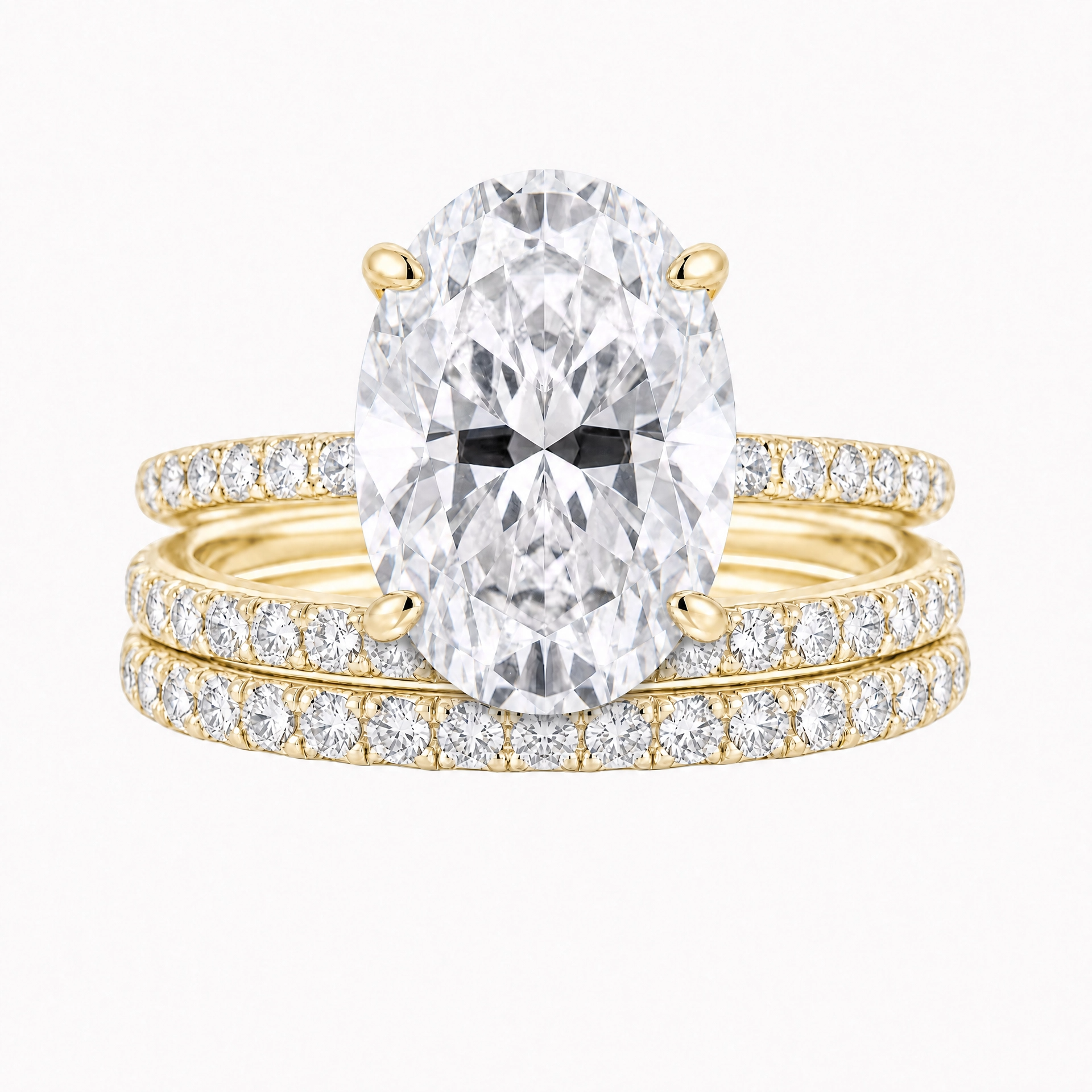 Luna Moissanite 4.0 Ct Oval Cut 3-Pc Wedding Ring Set In Sterling Silver