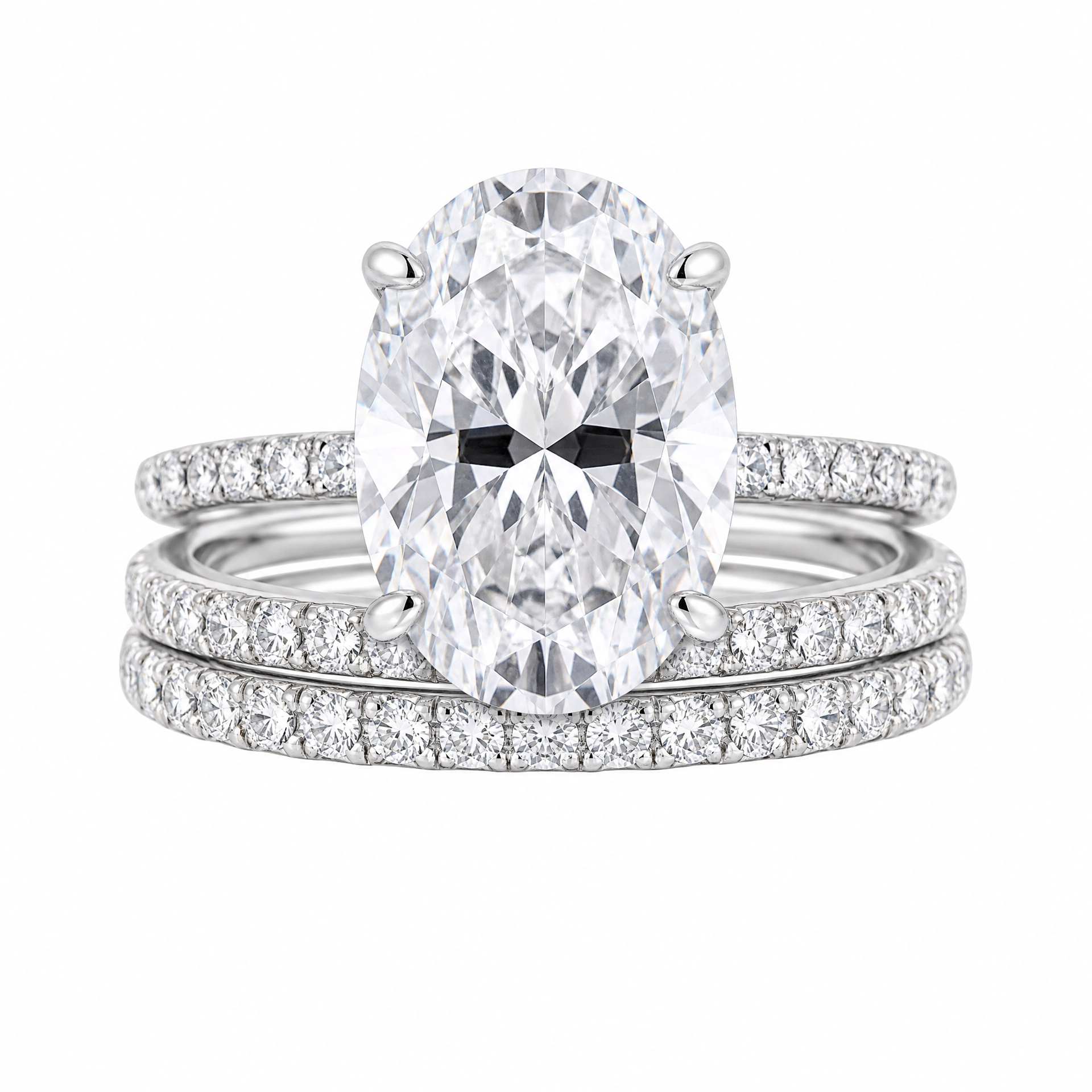 Luna Moissanite 4.0 Ct Oval Cut 3-Pc Wedding Ring Set In Sterling Silver