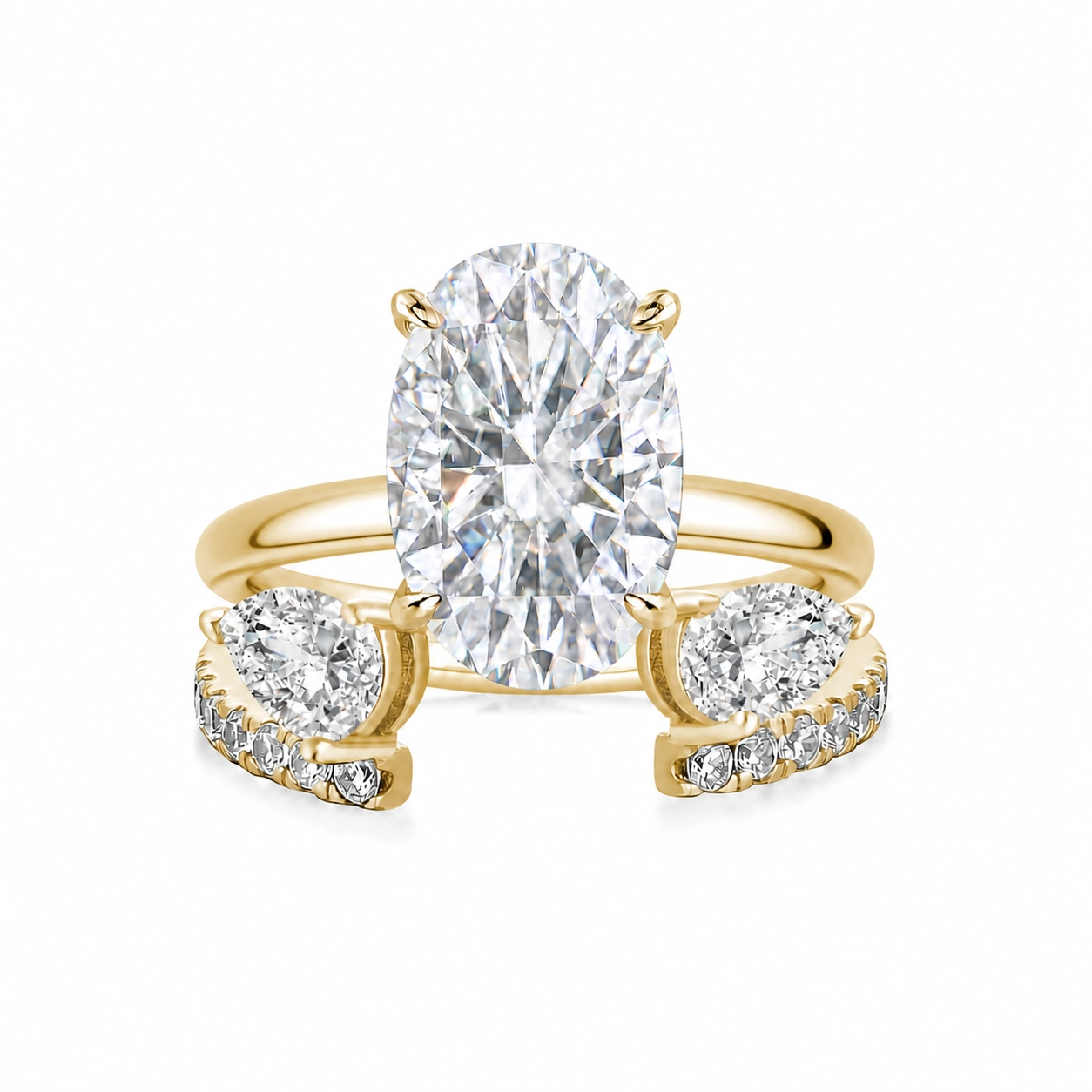 Luna Moissanite 2.0 Ct ～ 4.0 Ct Oval Cut Insert 2-Pc Wedding Ring Set In Sterling Silver