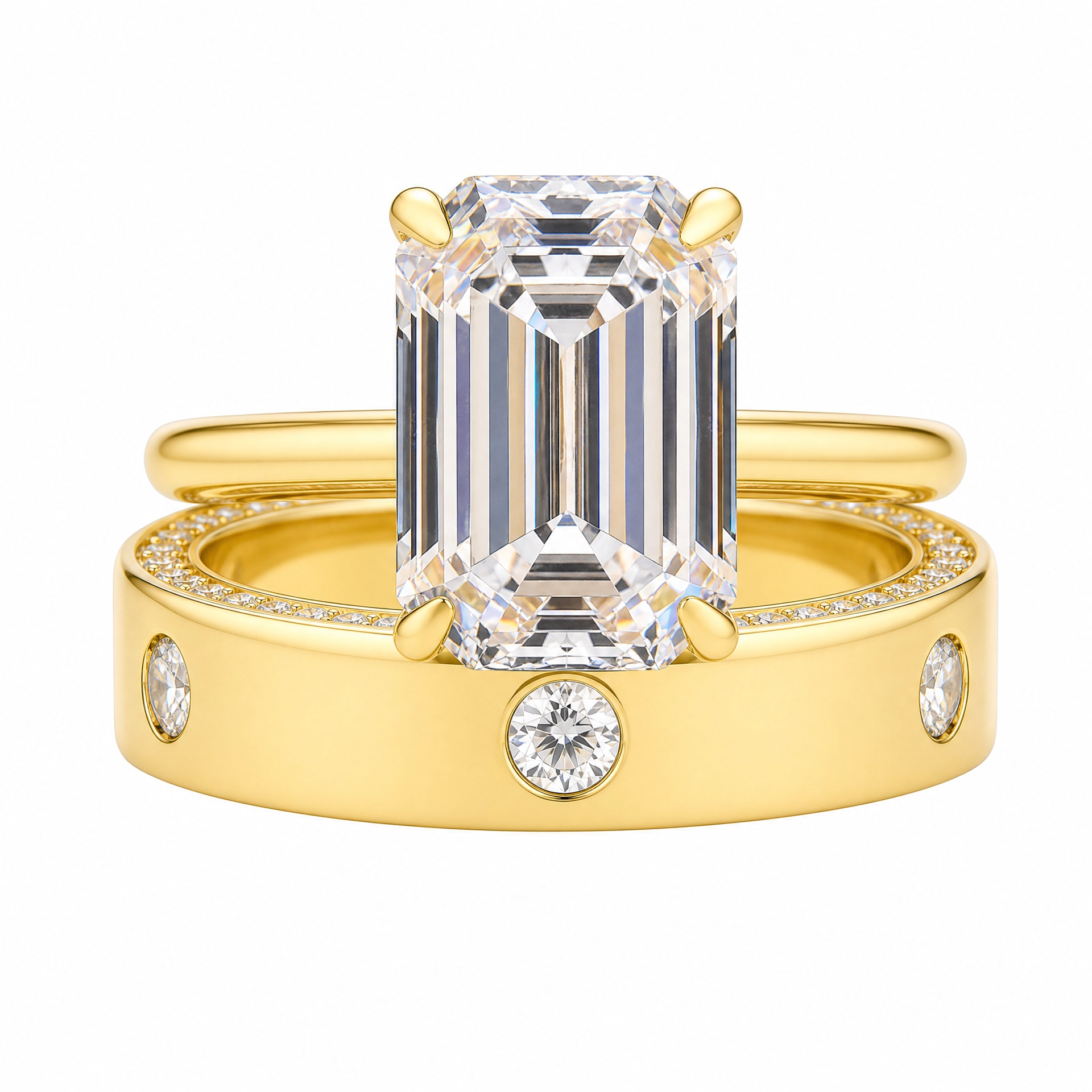 Luna Moissanite 4.0 Ct Emerald Cut 2-Pc Wedding Ring Set In Sterling Silver