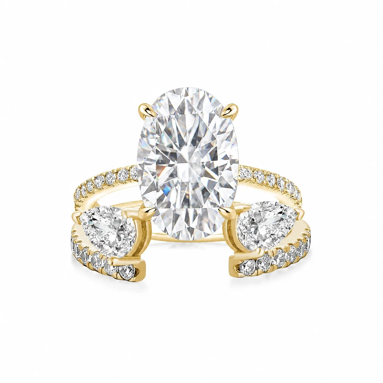 Luna Moissanite 4.0 Ct Green Oval Cut Insert 2-Pc Wedding Ring Set In Sterling Silver
