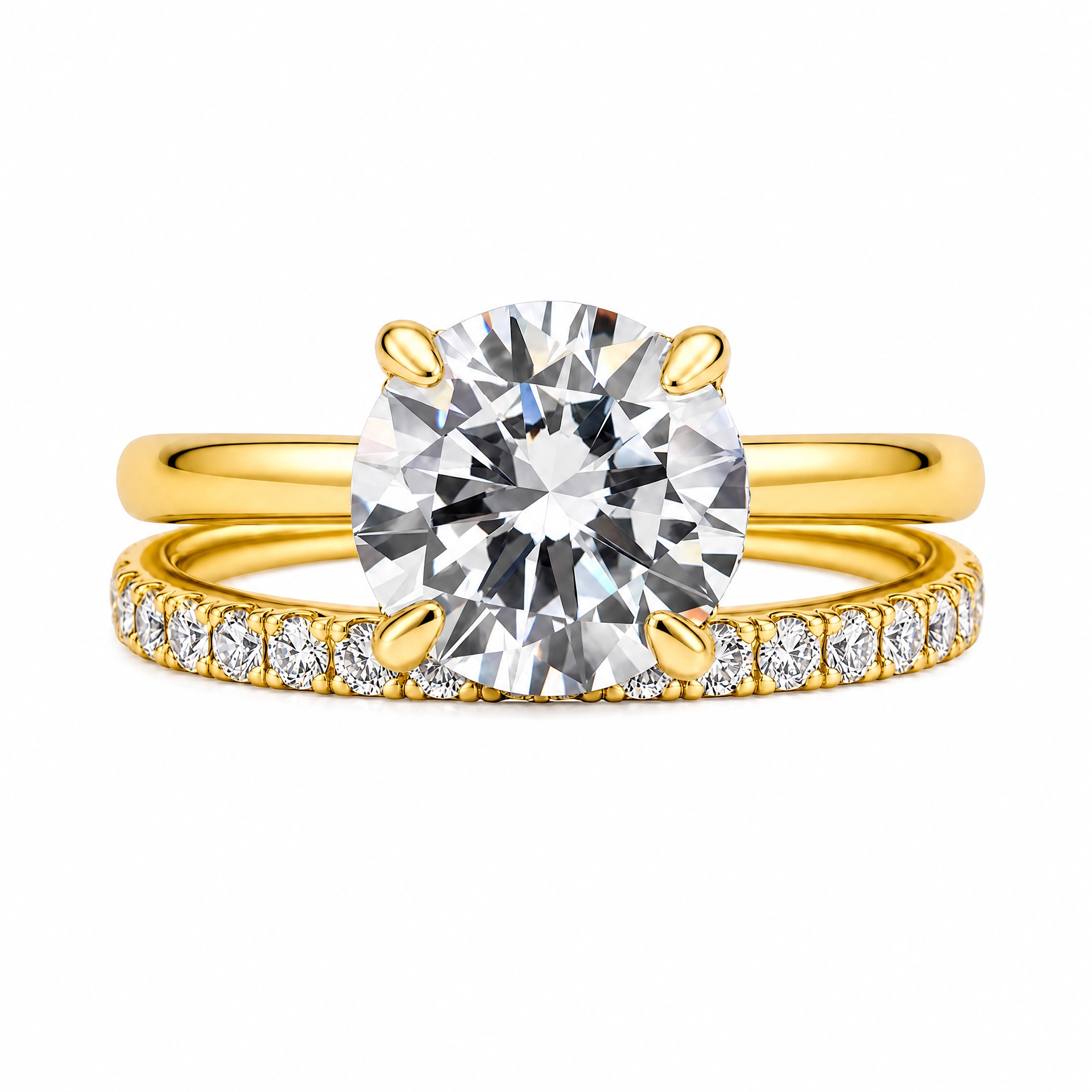 Luna Moissanite 2.0 Ct Round Cut Classic 2-Pc Wedding Ring Set In Sterling Silver