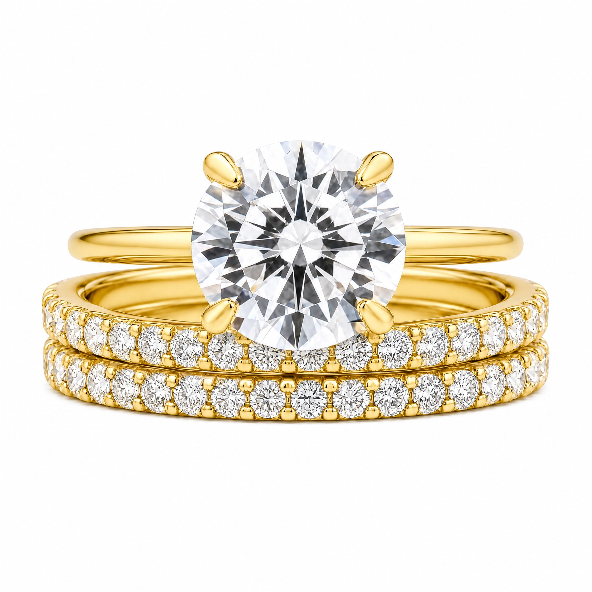 Luna Moissanite 2.0 Ct Round Cut Classic 3-Pc Wedding Ring Set In Sterling Silver