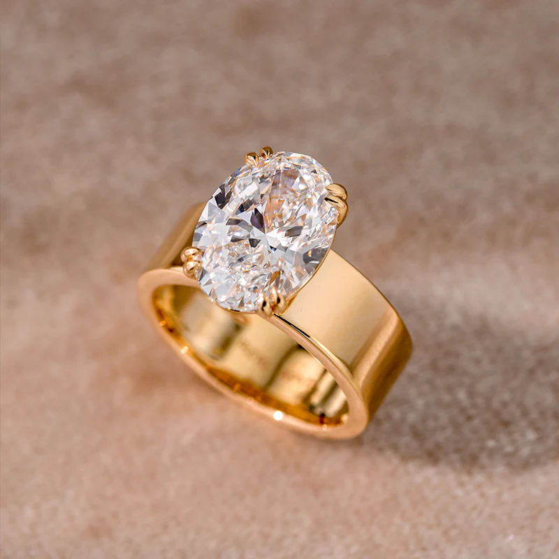 4Ct Oval Cut Solitaire Wide Band Vintage Inspired Engagement Ring in Sterling Silver
