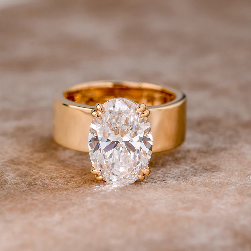 4Ct Oval Cut Solitaire Wide Band Vintage Inspired Engagement Ring in Sterling Silver