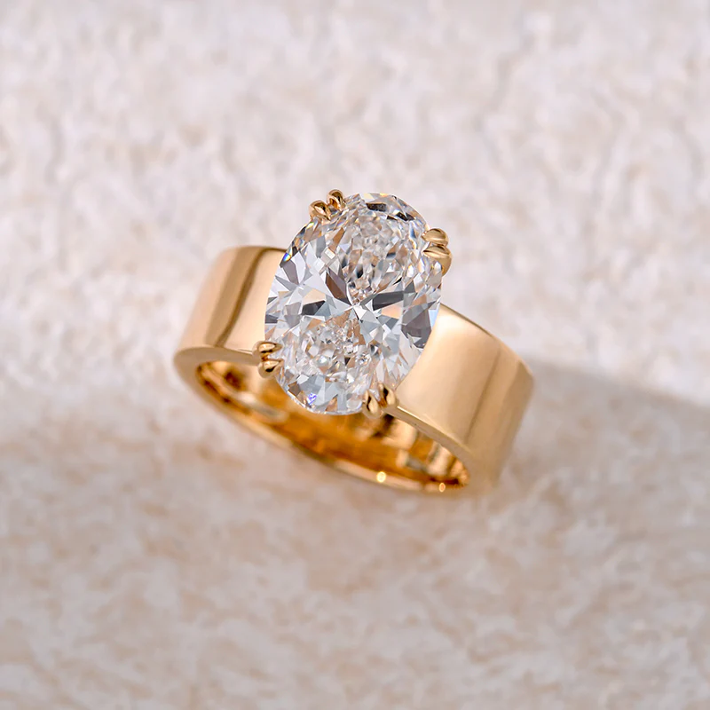 4Ct Oval Cut Solitaire Wide Band Vintage Inspired Engagement Ring in Sterling Silver