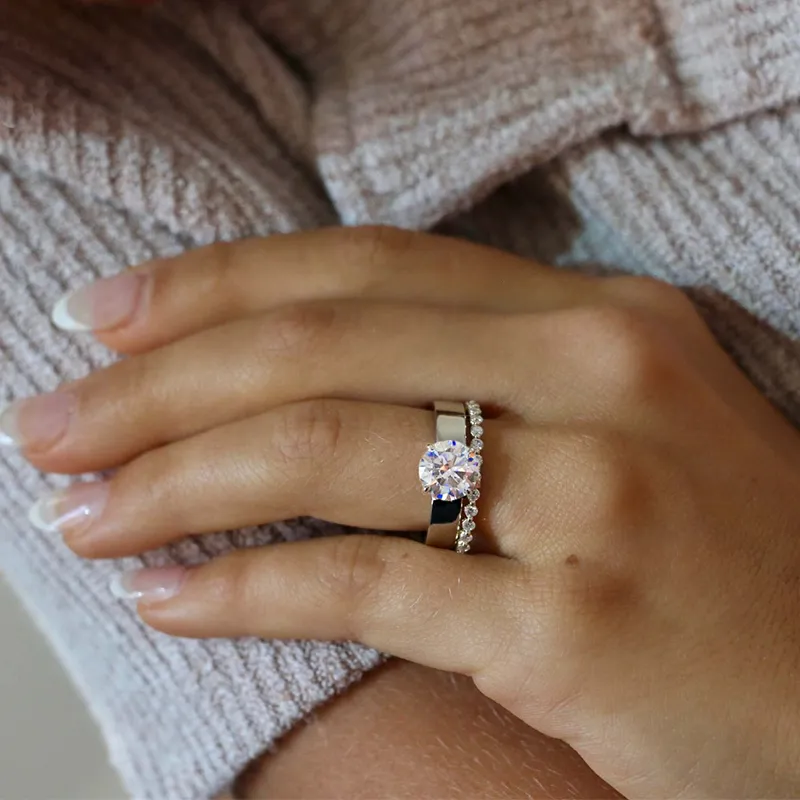 2Ct Moissanite Wide Solitaire Engagement Ring