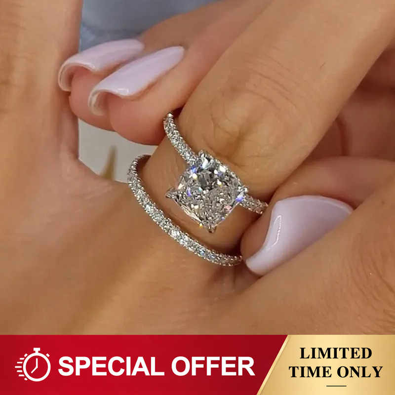 Moissanite 3.5 Ct  Cushion Cut Classic 2-Pc Wedding Ring Set In Sterling Silver