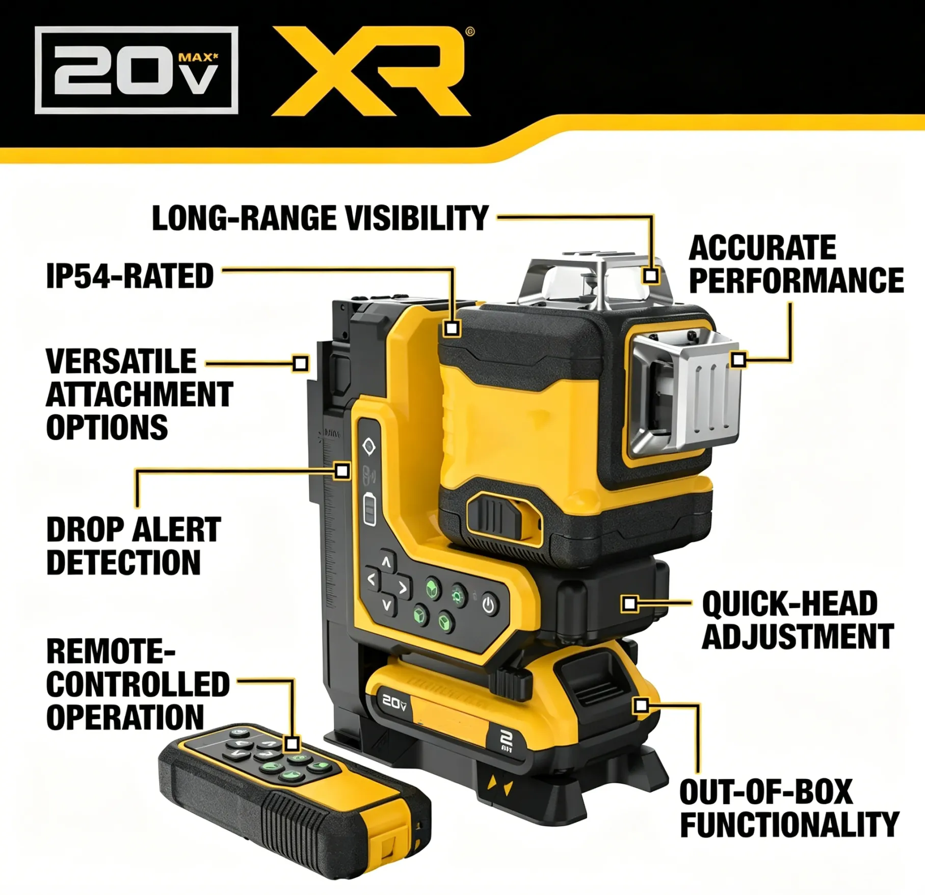Nivel láser verde de 18 V y 3×360° con control remoto y autonivelación