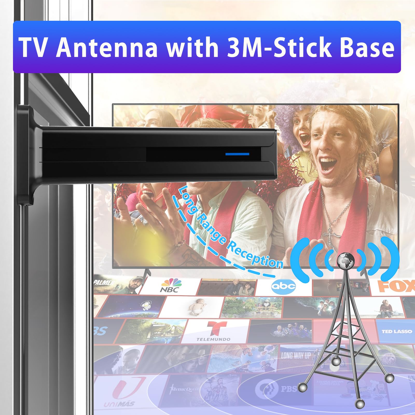 Digital TV Antenna for Smart TV Indoor,2026 TV Antenna with 3M Stick Base, 360&deg;&Long Range Reception 4K HDTV Antenna for Local Channels, Easy Installation Antennas for 1080P TVs Without Cable antenna  fortv