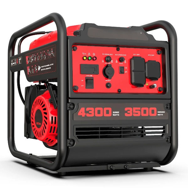 Generador inversor portátil de 4300-4500 vatios, alimentado por gasolina, equipado con un sensor de monóxido de carbono, conforme a la normativa EPA.