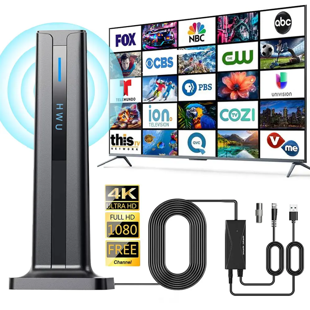 Antena de TV modelo 2026 con base adhesiva 3M, recepción omnidireccional de 360°, recepción a larga distancia de canales de TV locales en 4K HD, fácil instalación, recibe señales de TV 1080P sin necesidad de televisión por cable.