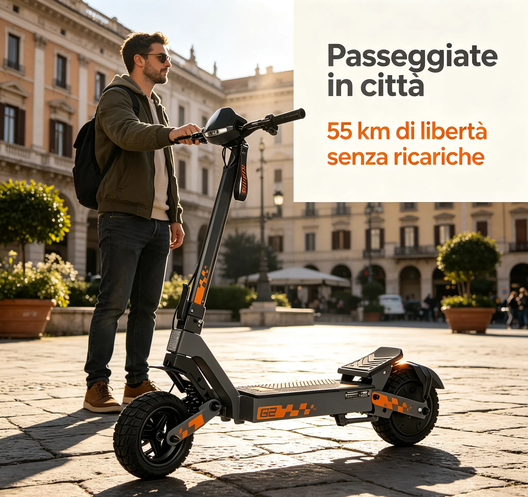 Patinete eléctrico plegable para adultos (modelo 2026), con una autonomía excepcional de 55 kilómetros, equipado con una batería de alta capacidad de 48 V y 15,6 Ah, sistema de doble suspensión, frenos de disco dobles, pantalla táctil y luces LED.