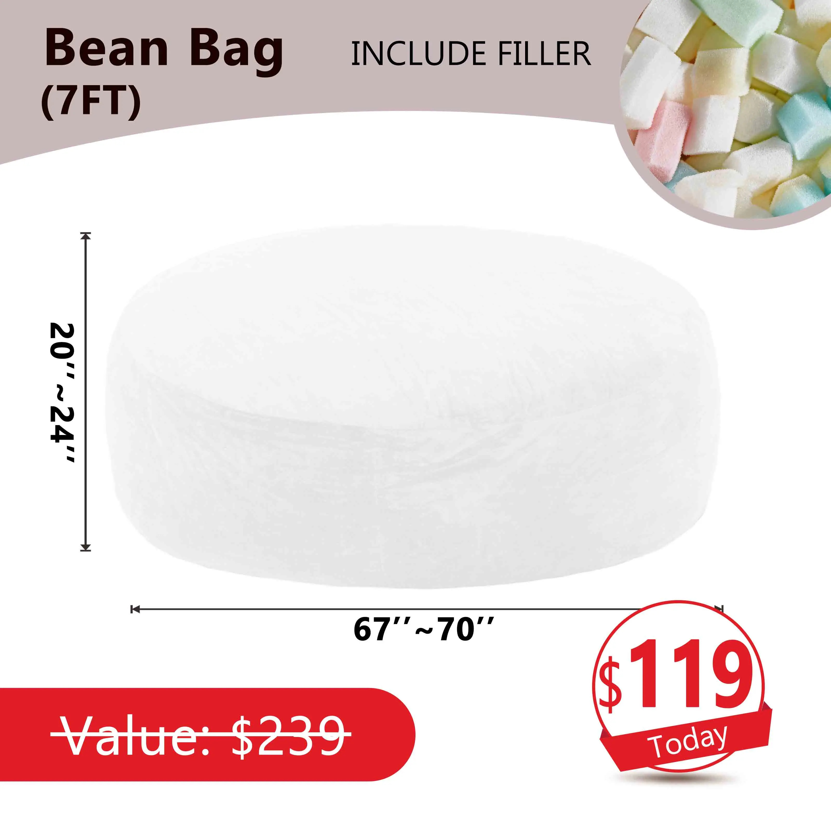 Sofá tipo puf (con relleno incluido): 1,5 m / 2,1 m (incluye 3 regalos gratis)
