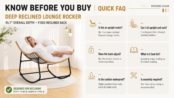 【Double-Side Fabric】ONBRILL Oversized Indoor Outdoor Rocking Chairs, Comfy Papasan Rocking Chair with Padded Cushion, Rattan Wicker Lounge Chair, Modern Reading Accent Chair for Balcony Garden, LivingRoom Furniture,Christmas Gift【BackToSchool】
