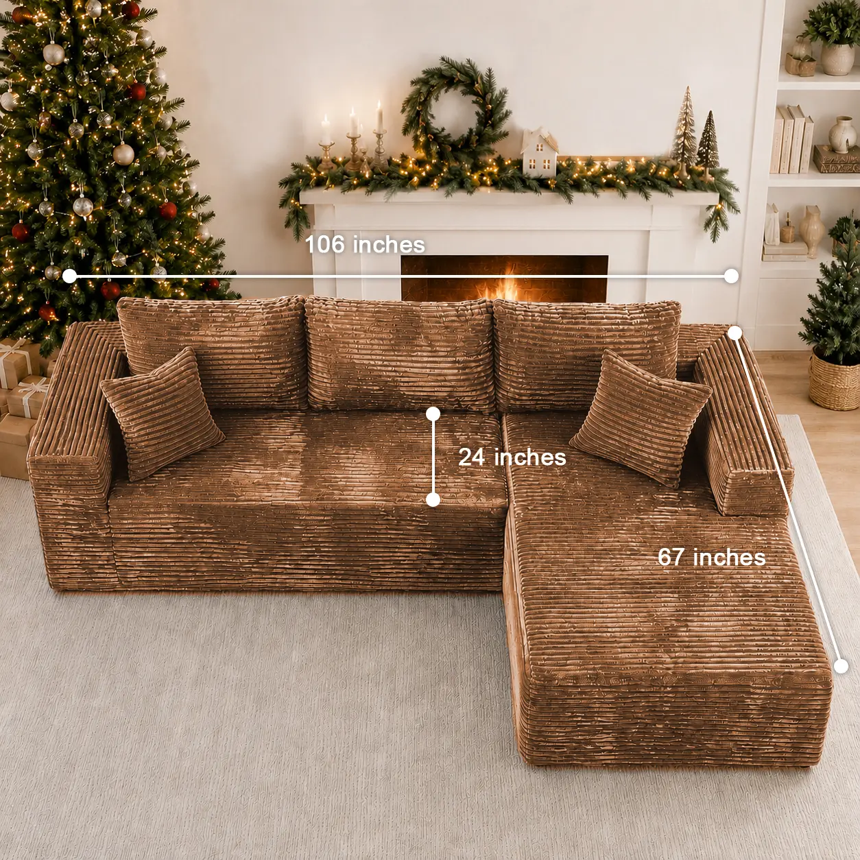 Conjunto de sofás reclinables modulares modernos en forma de L: base robusta y mejorada con muelles ensacados individuales, tejido de pana suave, relleno de espuma viscoelástica multicapa, no requiere montaje.
