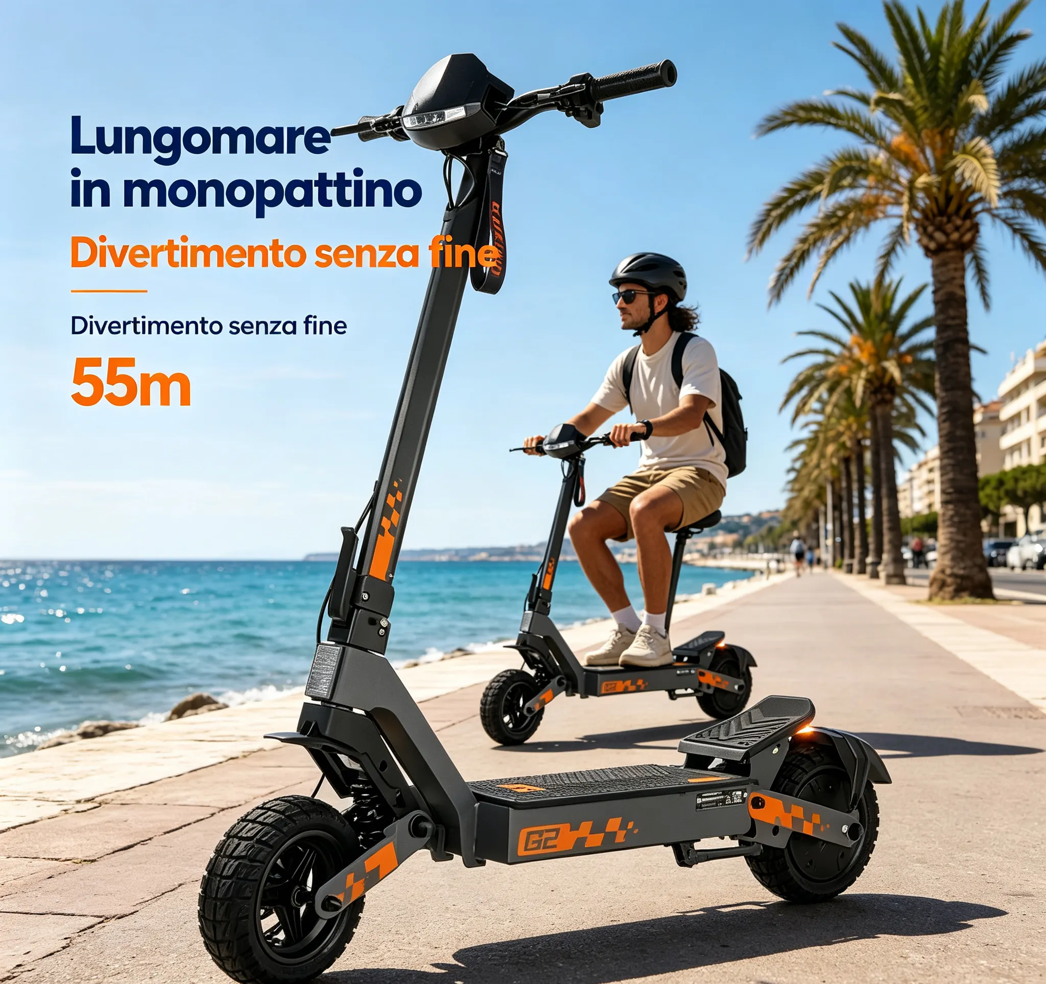 Patinete eléctrico plegable para adultos (modelo 2026), con una autonomía excepcional de 55 kilómetros, equipado con una batería de alta capacidad de 48 V y 15,6 Ah, sistema de doble suspensión, frenos de disco dobles, pantalla táctil y luces LED.