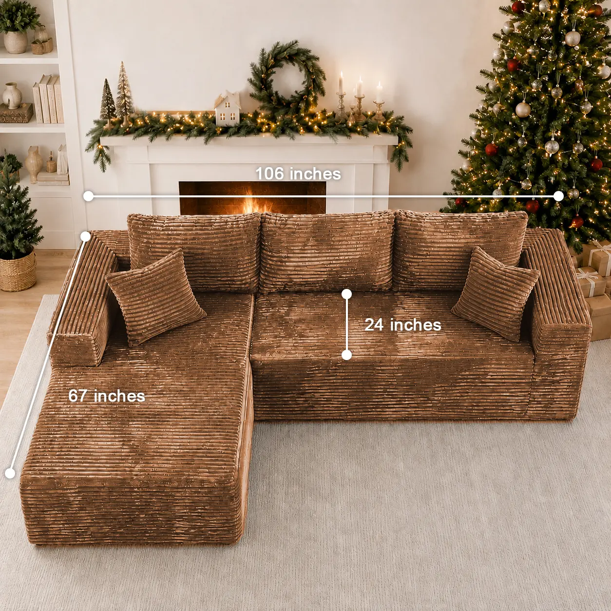Conjunto de sofás reclinables modulares modernos en forma de L: base robusta y mejorada con muelles ensacados individuales, tejido de pana suave, relleno de espuma viscoelástica multicapa, no requiere montaje.