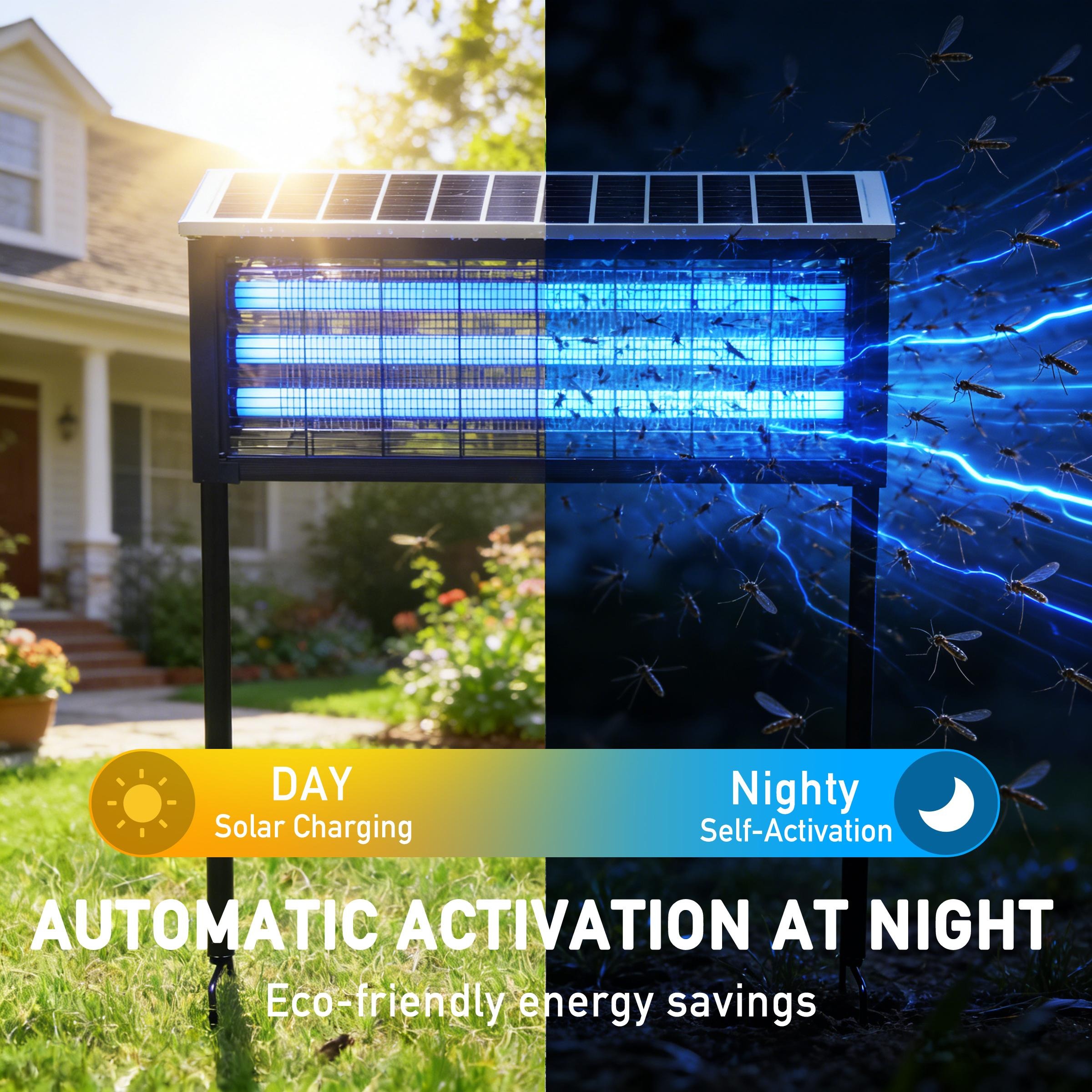 🎁 Oferta por tiempo limitado 💨Exterminador de insectos LED para exteriores con energía solar – Diseño de tres tubos de 3500 V, interruptor automático sensible a la luz, luz ultravioleta UV-C que atrae y mata mosquitos.