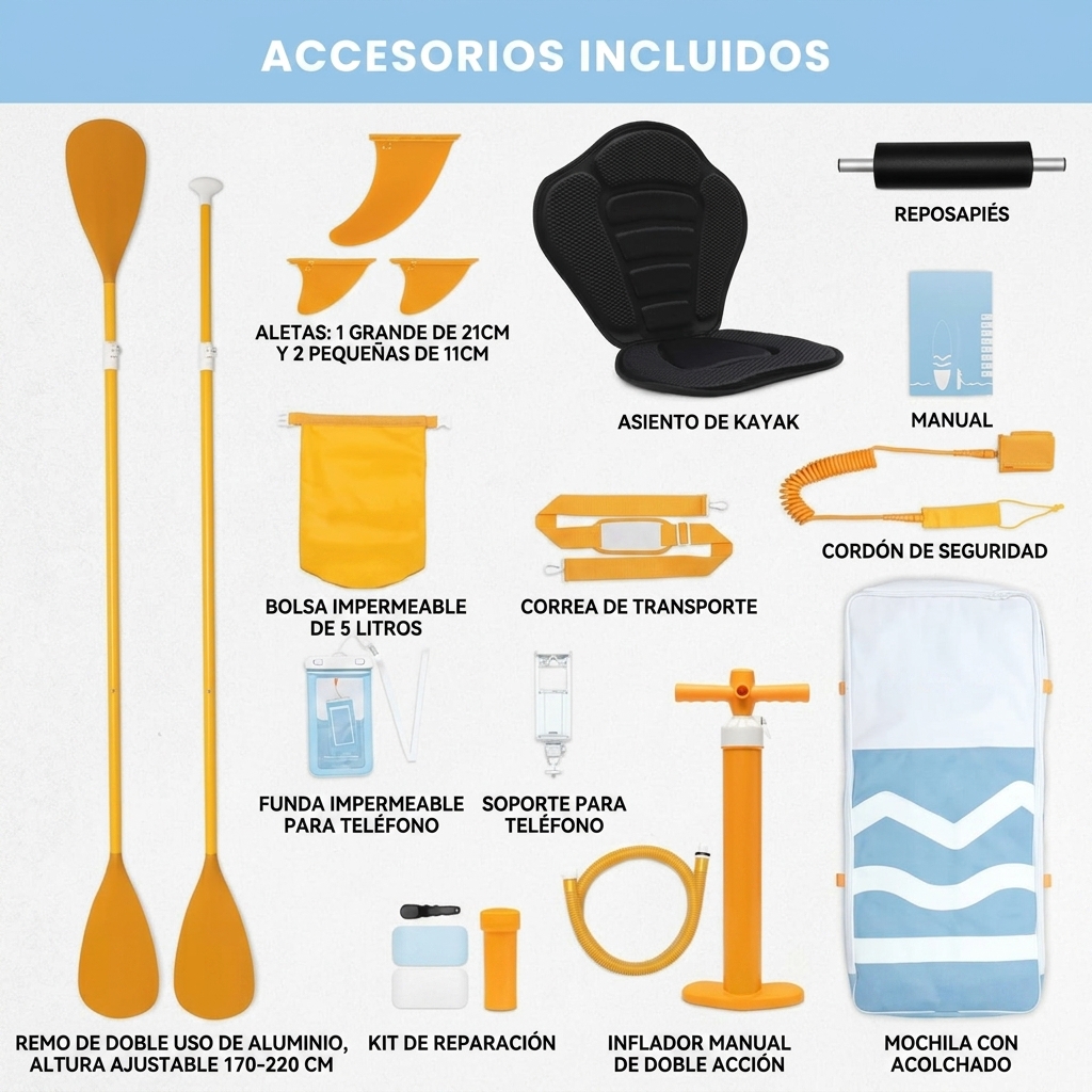 Esta tabla de paddle surf incluye todo el equipamiento, tiene un diseño hinchable y es apta para principiantes y familias: una tabla de paddle surf con accesorios de primera calidad.