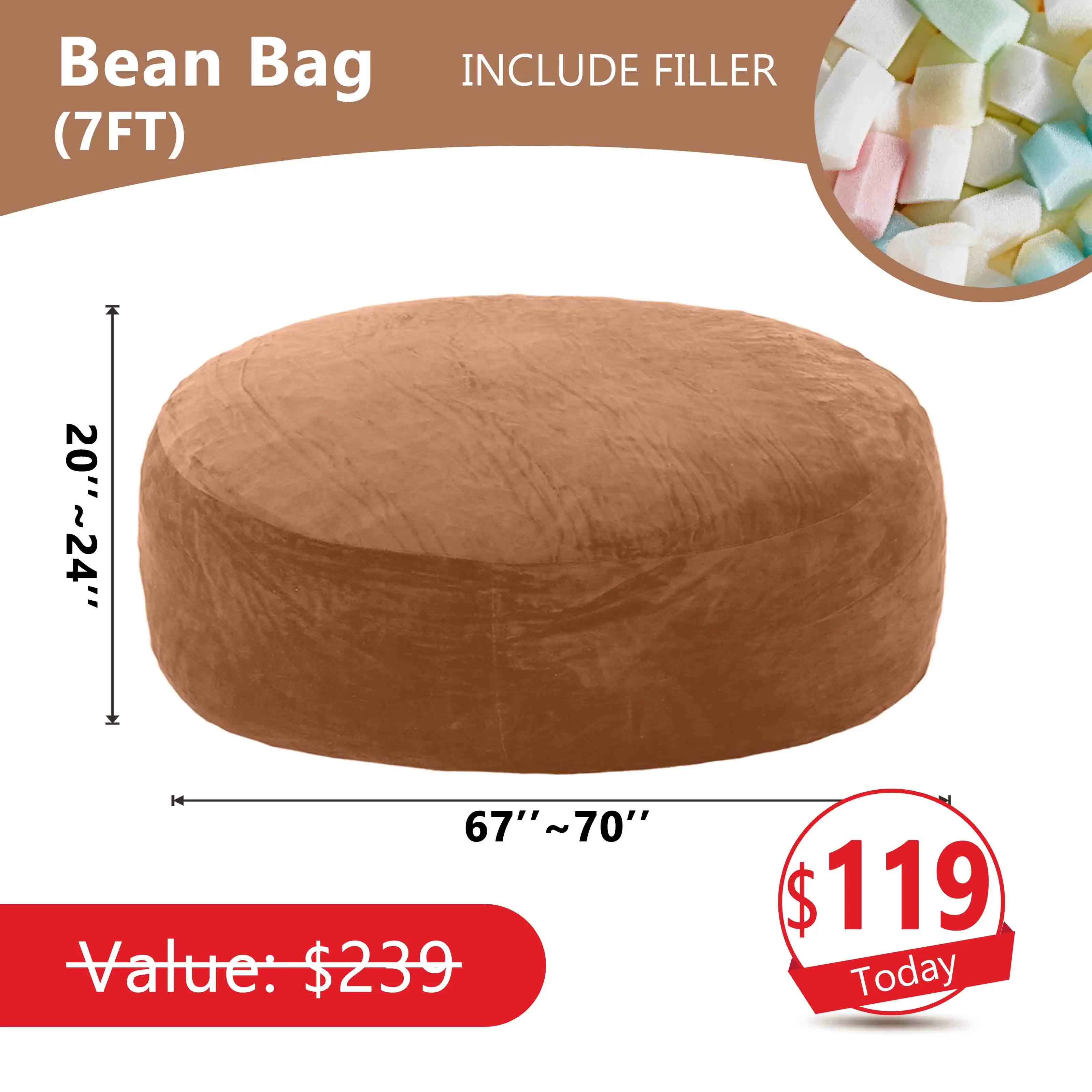 Sofá tipo puf (con relleno incluido): 1,5 m / 2,1 m (incluye 3 regalos gratis)