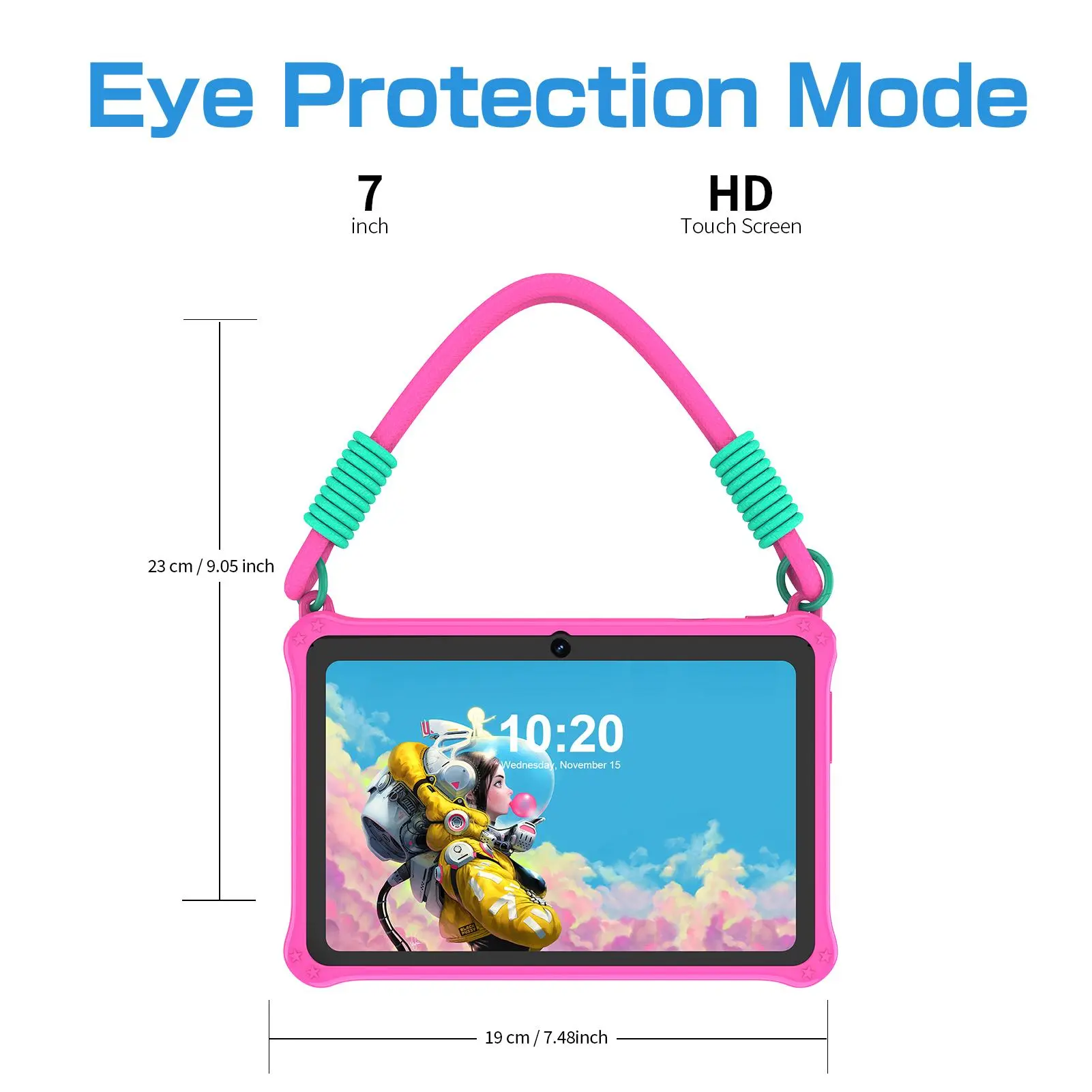Esta tableta infantil de 7 pulgadas (con sistema Android 13) cuenta con 4 GB de RAM y 32 GB de almacenamiento, doble cámara y una funda protectora de silicona. Es compatible con conectividad Bluetooth y Wi-Fi y está diseñada específicamente para el aprend