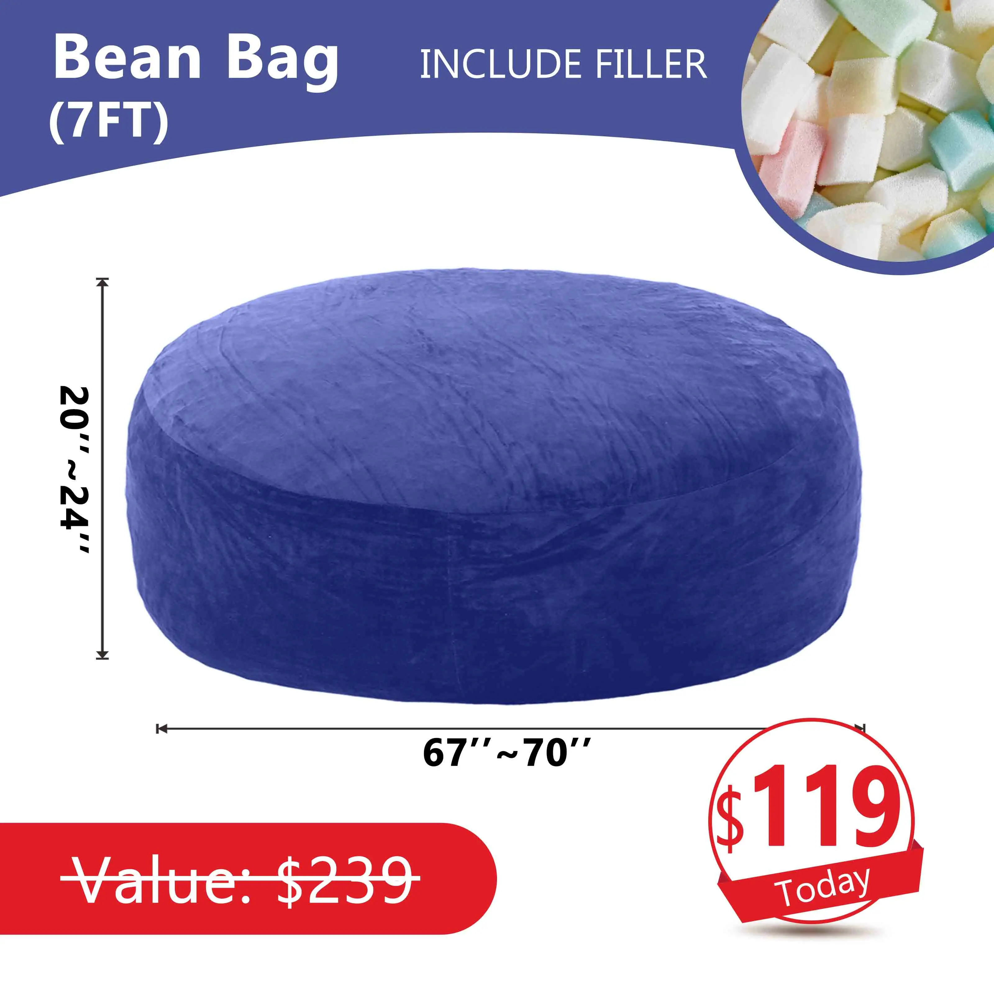 Sofá tipo puf (con relleno incluido): 1,5 m / 2,1 m (incluye 3 regalos gratis)