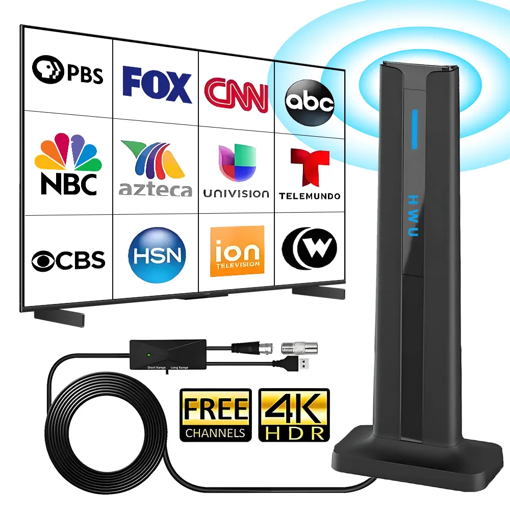 Antena de TV modelo 2026 con base adhesiva 3M, recepción omnidireccional de 360°, recepción a larga distancia de canales de TV locales en 4K HD, fácil instalación, recibe señales de TV 1080P sin necesidad de televisión por cable.