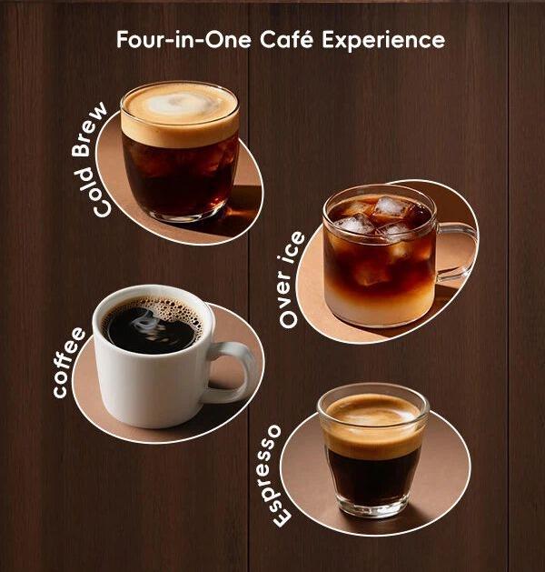 ecozy 4-in-1 Espresso Machine with Milk Frother, LED Touch Screen, 20 Bar Pump Espresso Maker, 50oz Removable Tank, Compact Stainless Steel, Drip Coffee, Cold Brew and Over lce Coffee Machine for Home Coffee Bar, Office, Latte, Cappuccino, Macchiato