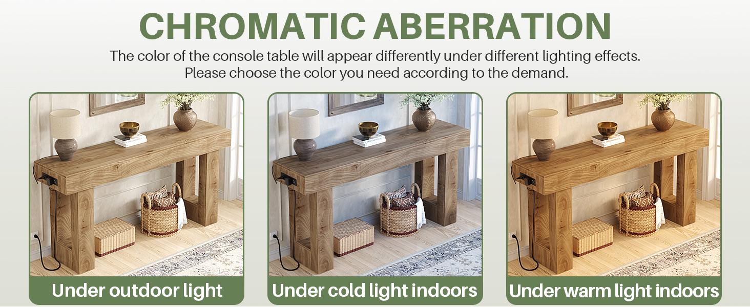 47'' Farmhouse Console Table with Power Outlets and Motion Sensor Light, Wooden Entryway Table Sofa Table for Entrance, Hallway, Living Room