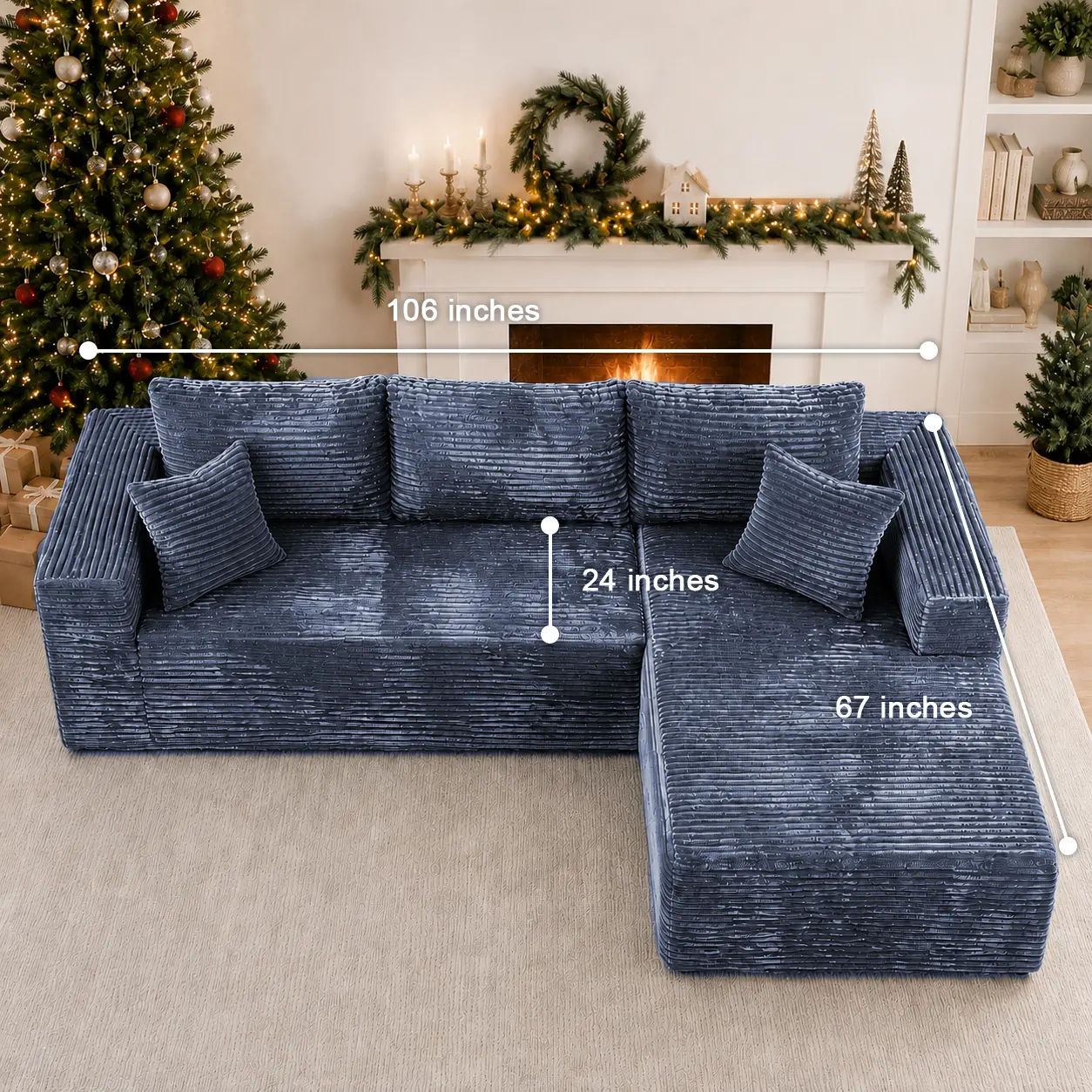 Conjunto de sofás reclinables modulares modernos en forma de L: base robusta y mejorada con muelles ensacados individuales, tejido de pana suave, relleno de espuma viscoelástica multicapa, no requiere montaje.