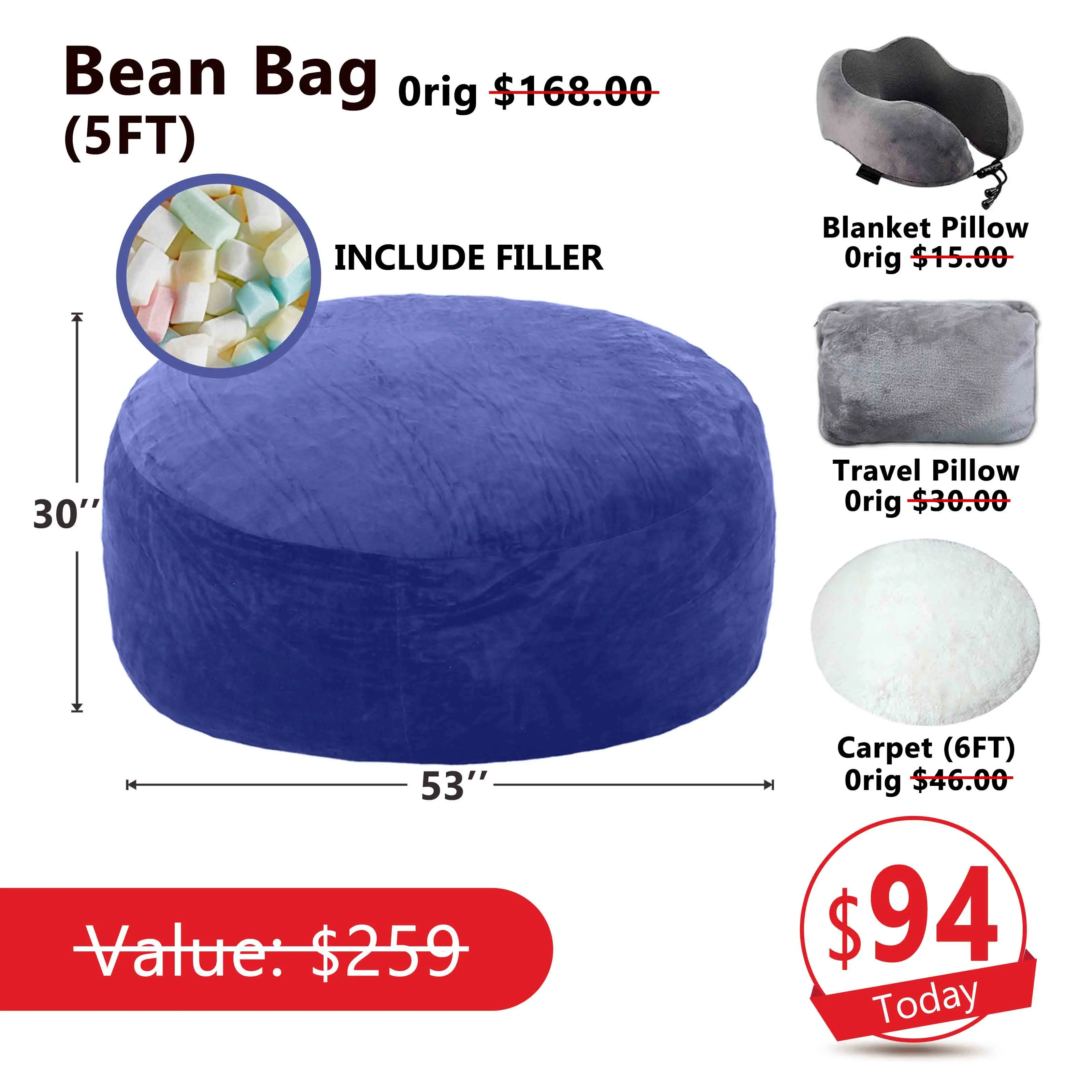 Sofá tipo puf (con relleno incluido): 1,5 m / 2,1 m (incluye 3 regalos gratis)