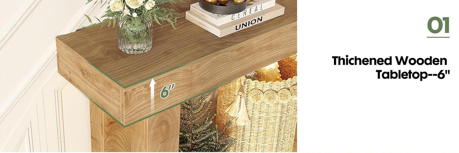 47'' Farmhouse Console Table with Power Outlets and Motion Sensor Light, Wooden Entryway Table Sofa Table for Entrance, Hallway, Living Room