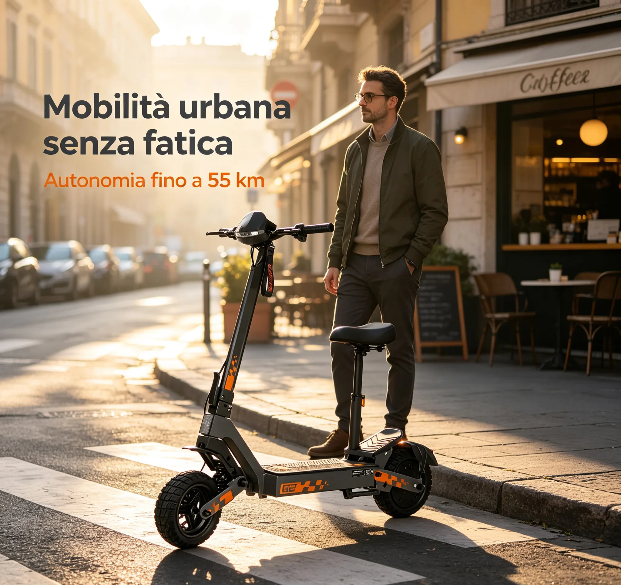 Patinete eléctrico plegable para adultos (modelo 2026), con una autonomía excepcional de 55 kilómetros, equipado con una batería de alta capacidad de 48 V y 15,6 Ah, sistema de doble suspensión, frenos de disco dobles, pantalla táctil y luces LED.