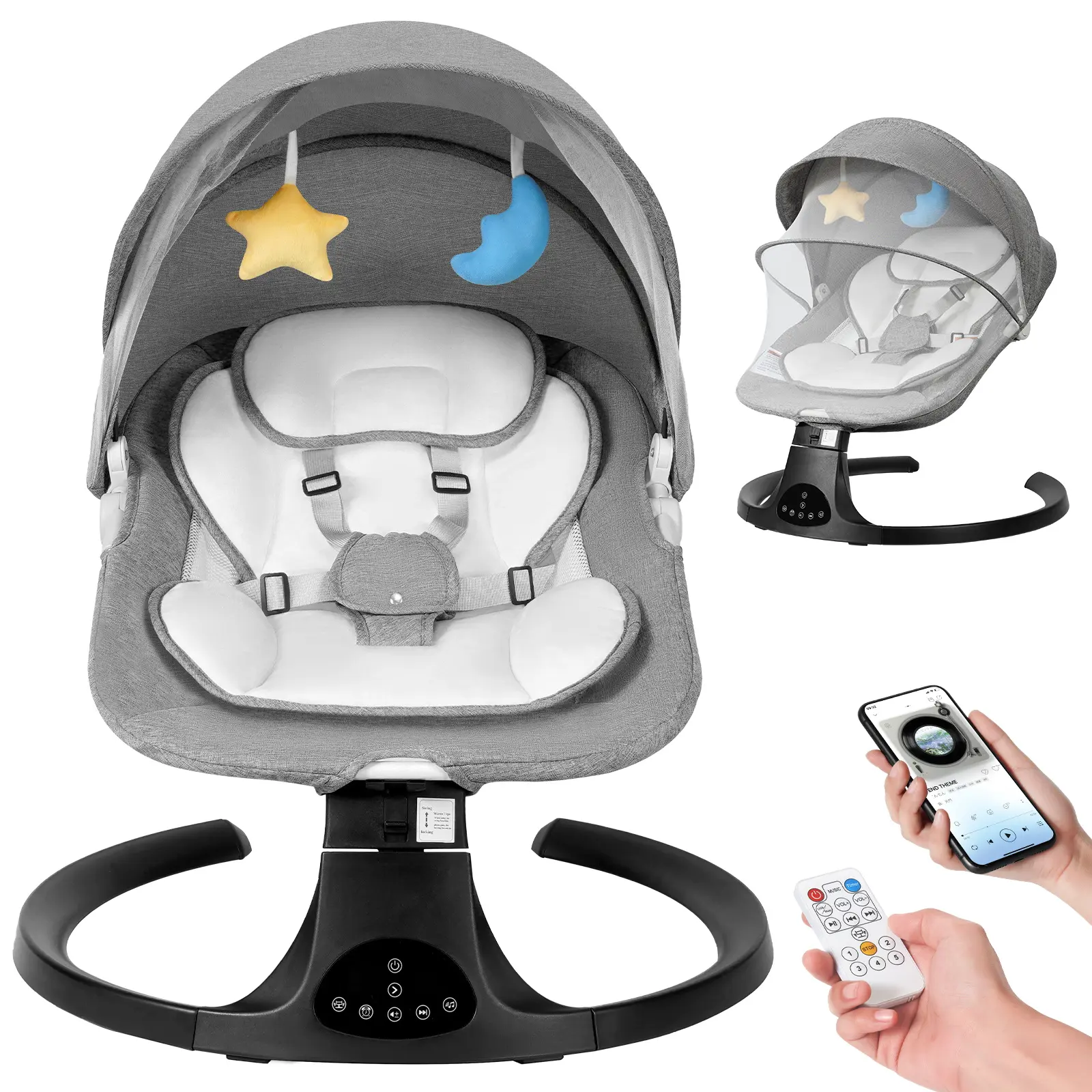 🎁 Rebajas de liquidación 💨 Silla de mecer eléctrica para bebés, con 5 velocidades de balanceo y 10 canciones de cuna, compatible con reproducción de música por Bluetooth y control remoto, y respaldo de ángulo ajustable