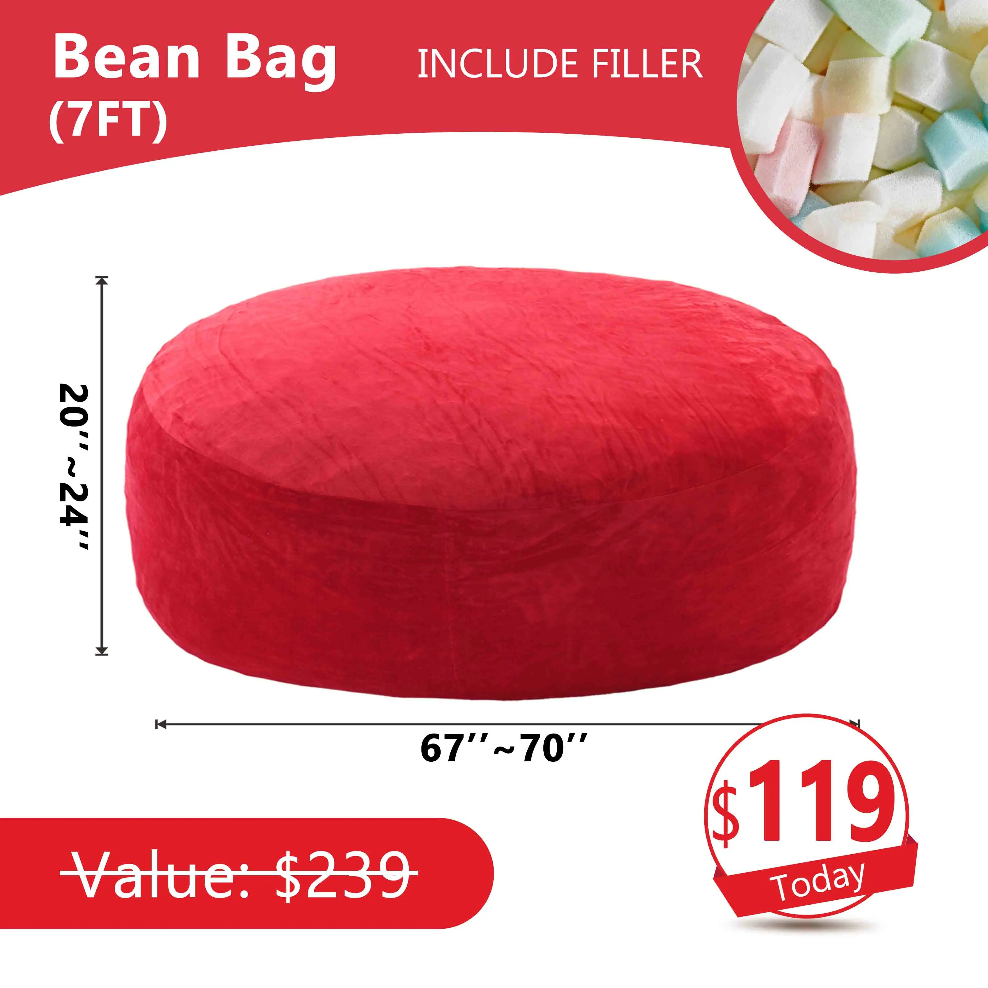 Sofá tipo puf (con relleno incluido): 1,5 m / 2,1 m (incluye 3 regalos gratis)