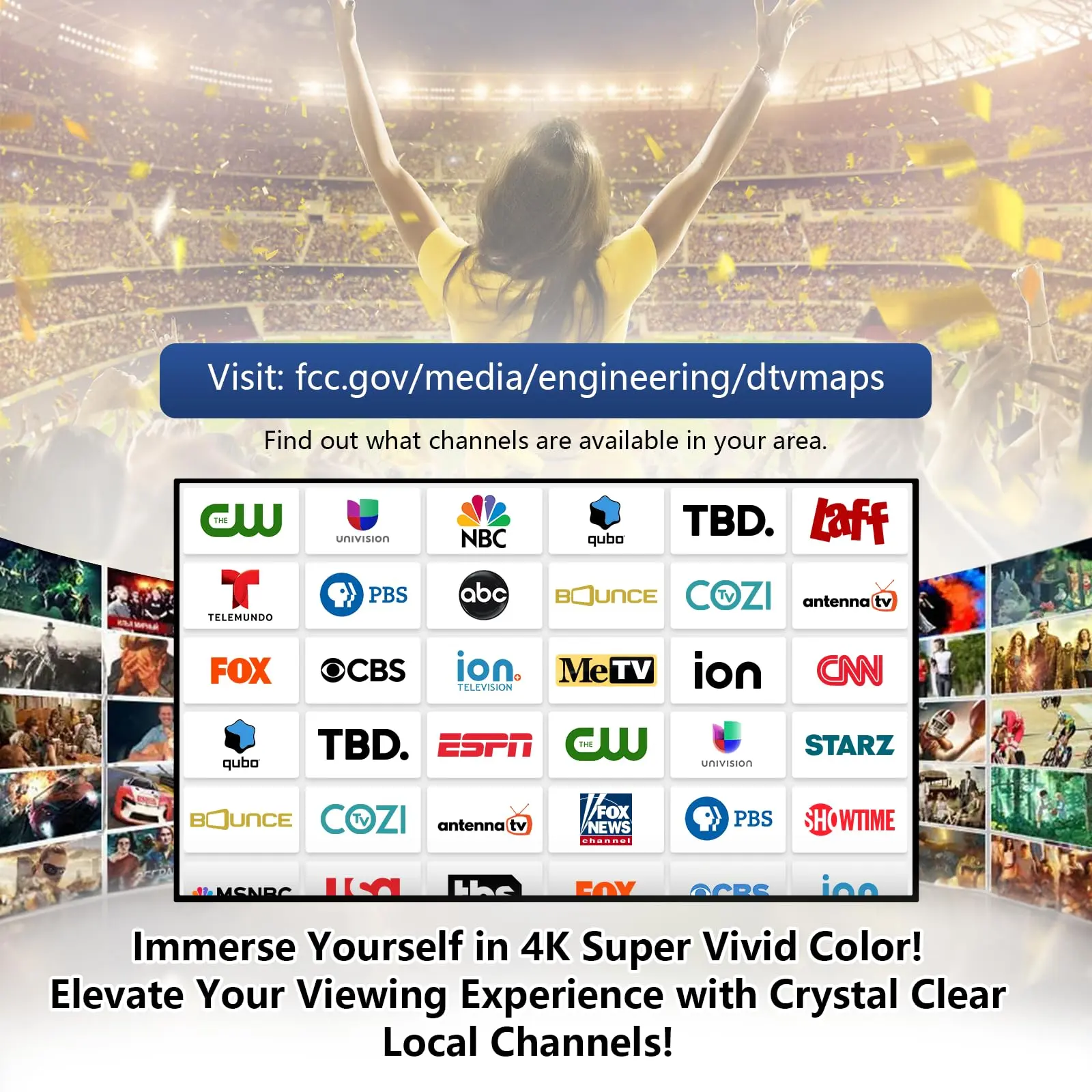 Antena de TV modelo 2026 con base adhesiva 3M, recepción omnidireccional de 360°, recepción a larga distancia de canales de TV locales en 4K HD, fácil instalación, recibe señales de TV 1080P sin necesidad de televisión por cable.